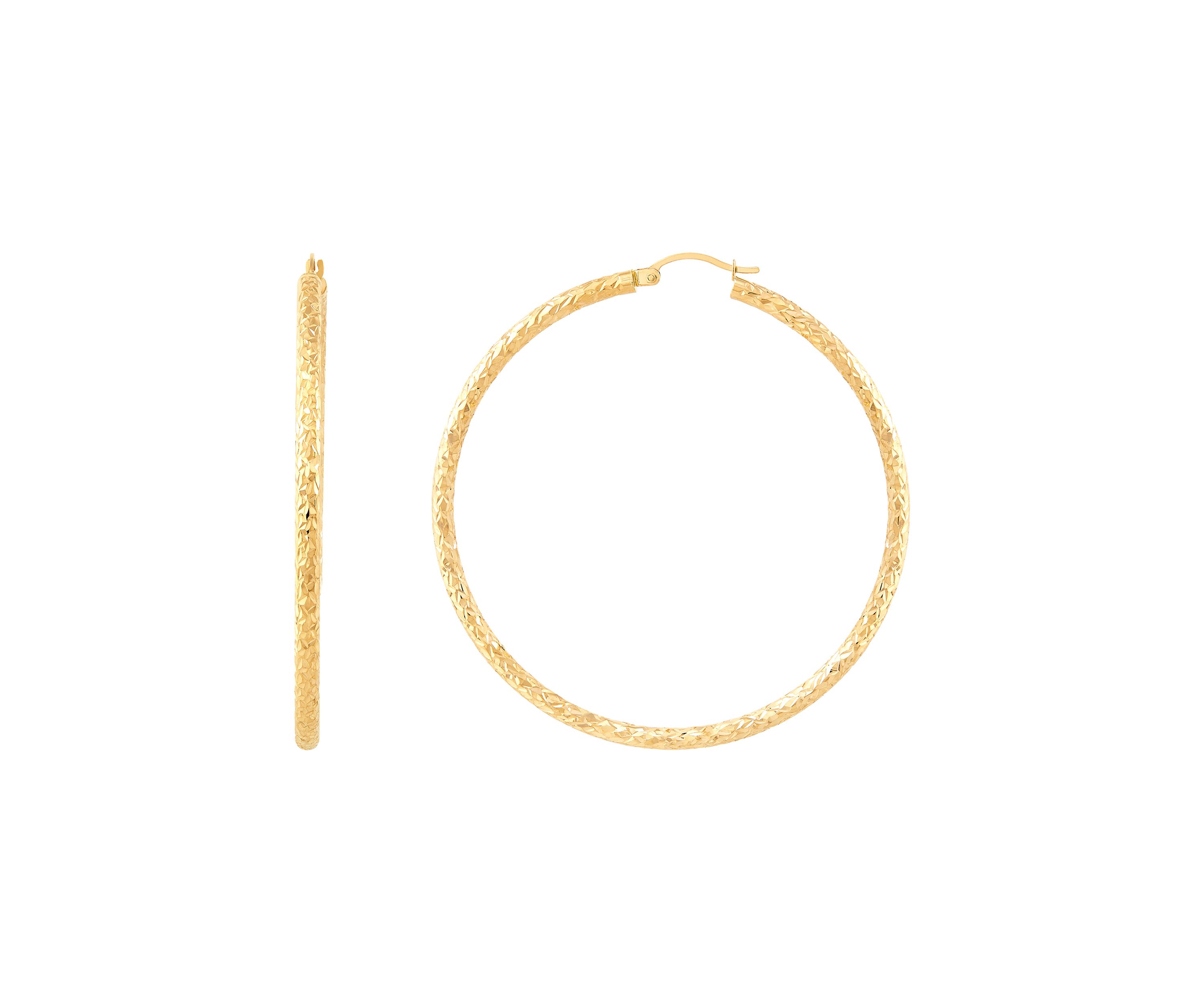 Crystal Cut Tube Hoop Earrings in 14K Yellow Gold