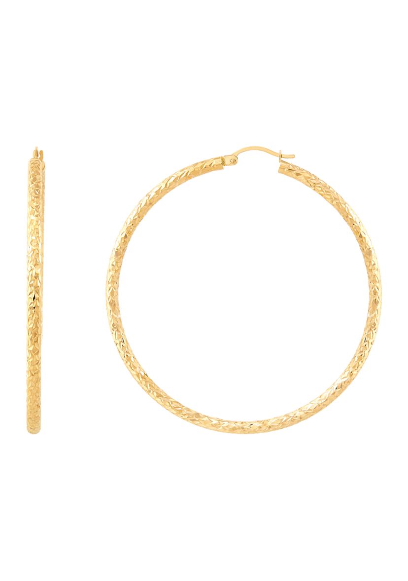 Crystal Cut Tube Hoop Earrings in 14K Yellow Gold