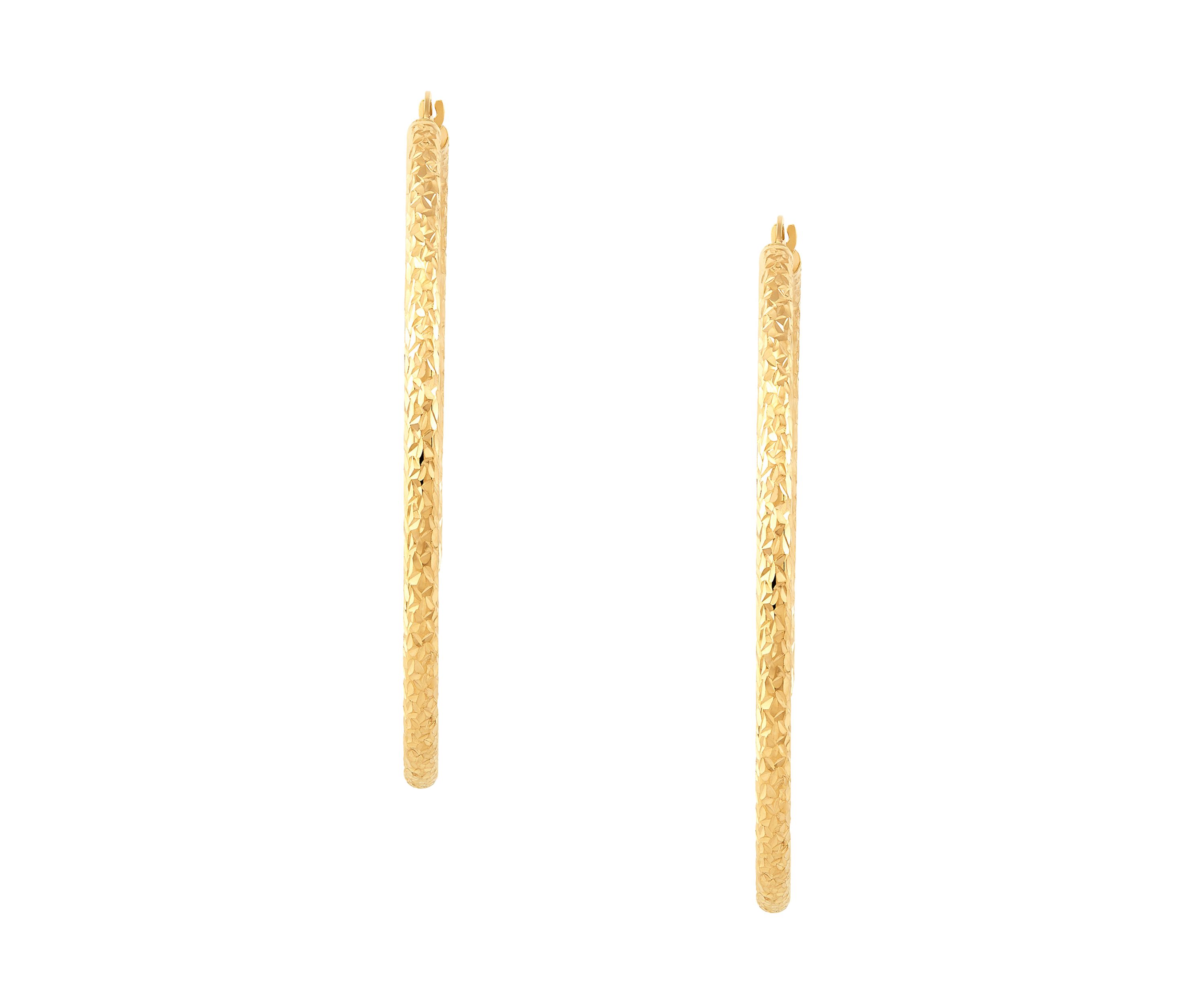 Crystal Cut Tube Hoop Earrings in 14K Yellow Gold