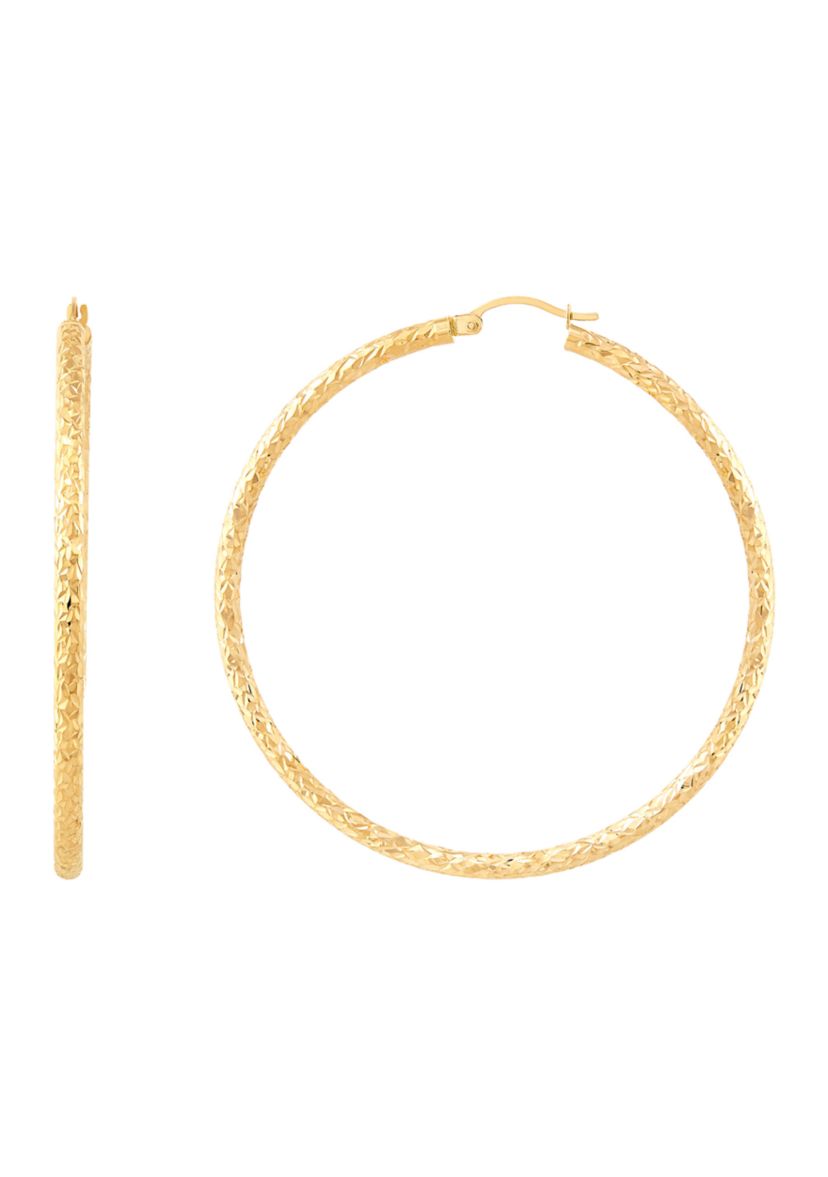 Crystal Cut Tube Hoop Earrings in 14K Yellow Gold