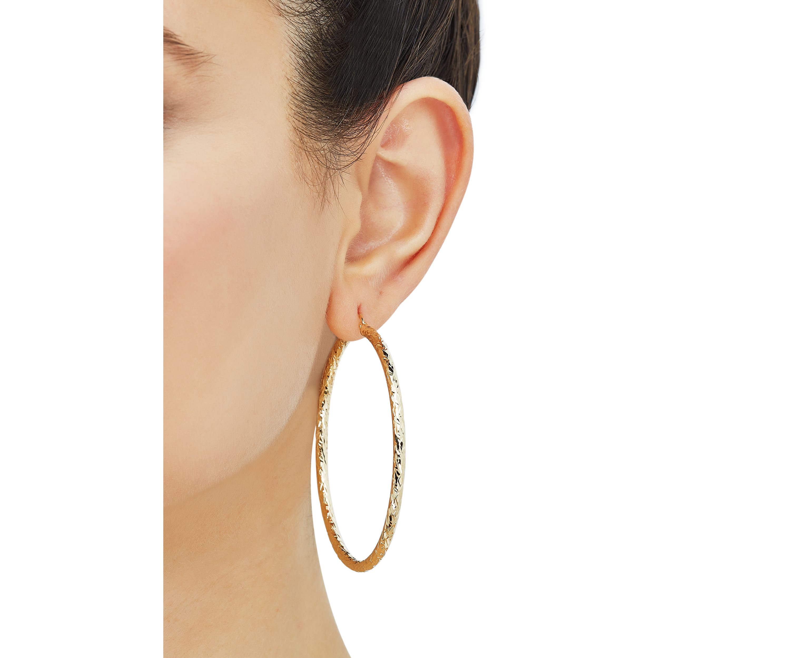 Crystal Cut Tube Hoop Earrings in 14K Yellow Gold