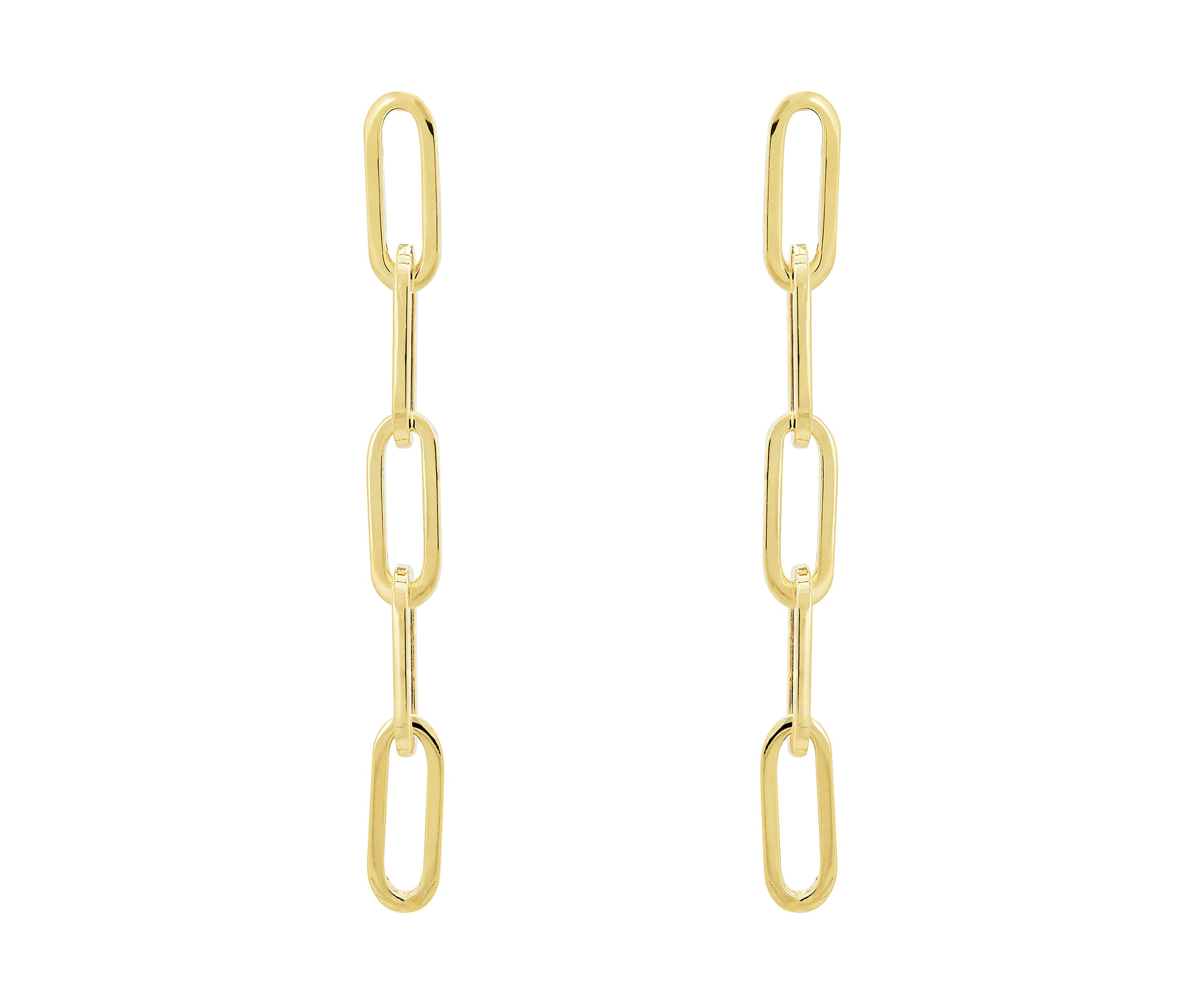 Hollow Paperclip Dangle Earrings in 14K Yellow Gold