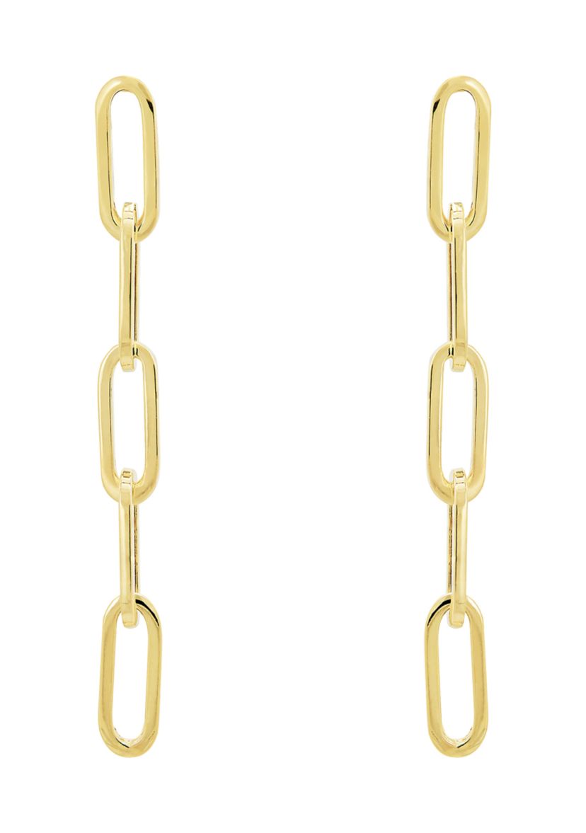 Hollow Paperclip Dangle Earrings in 14K Yellow Gold