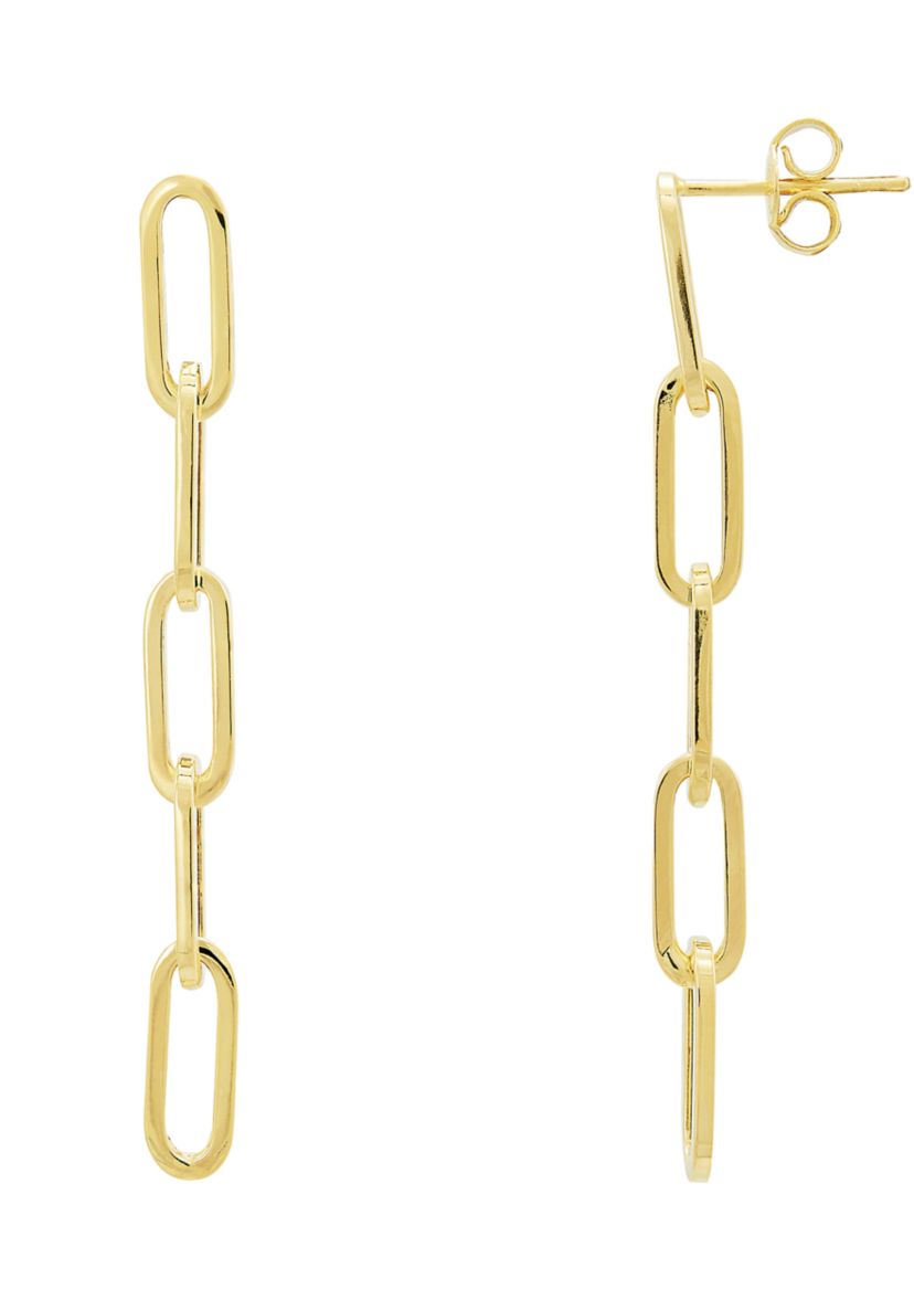 Hollow Paperclip Dangle Earrings in 14K Yellow Gold