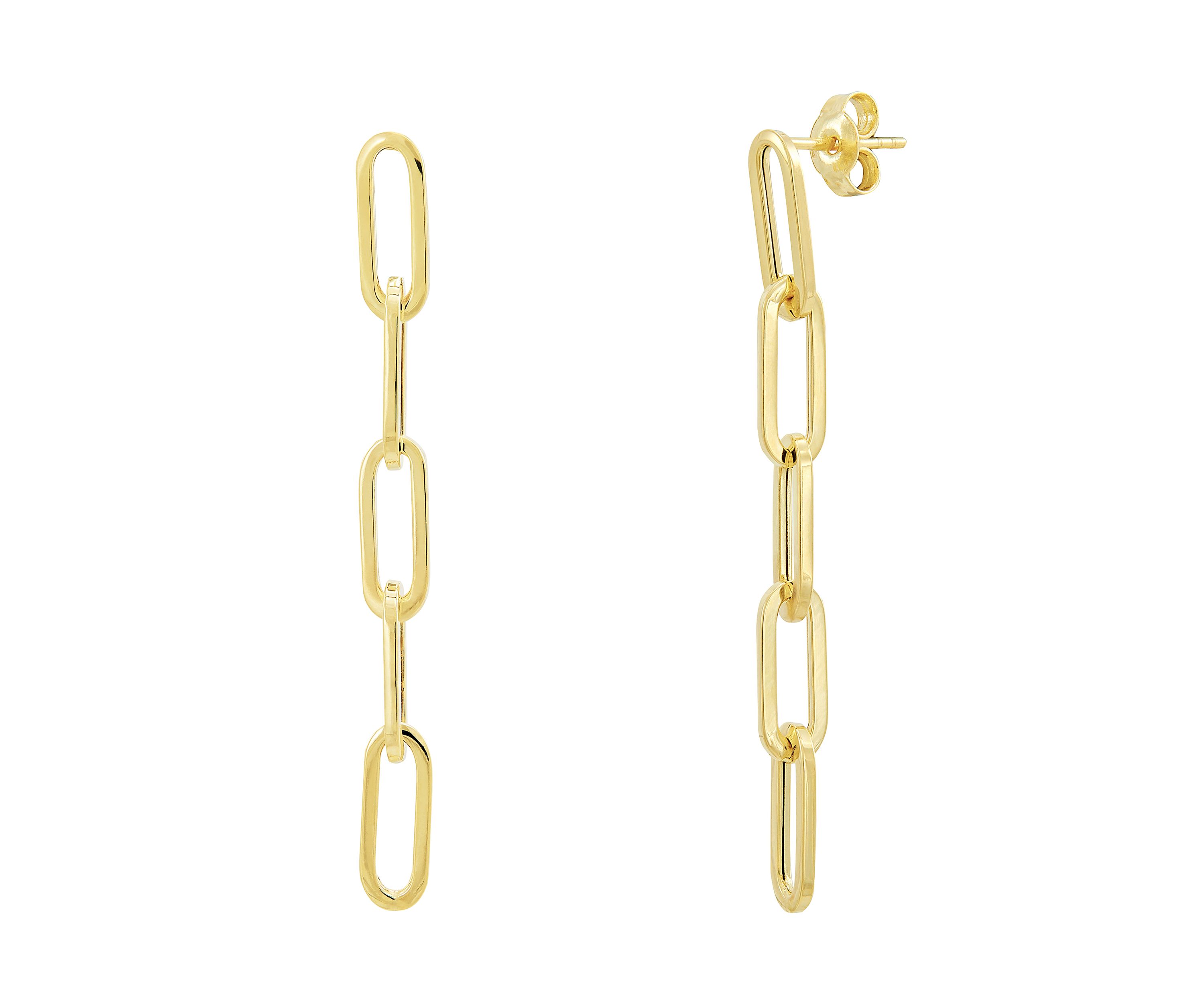 Hollow Paperclip Dangle Earrings in 14K Yellow Gold