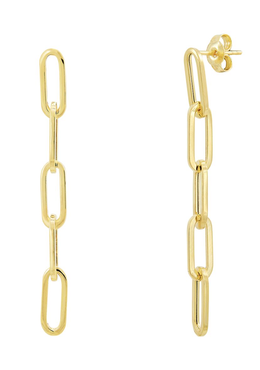 Hollow Paperclip Dangle Earrings in 14K Yellow Gold