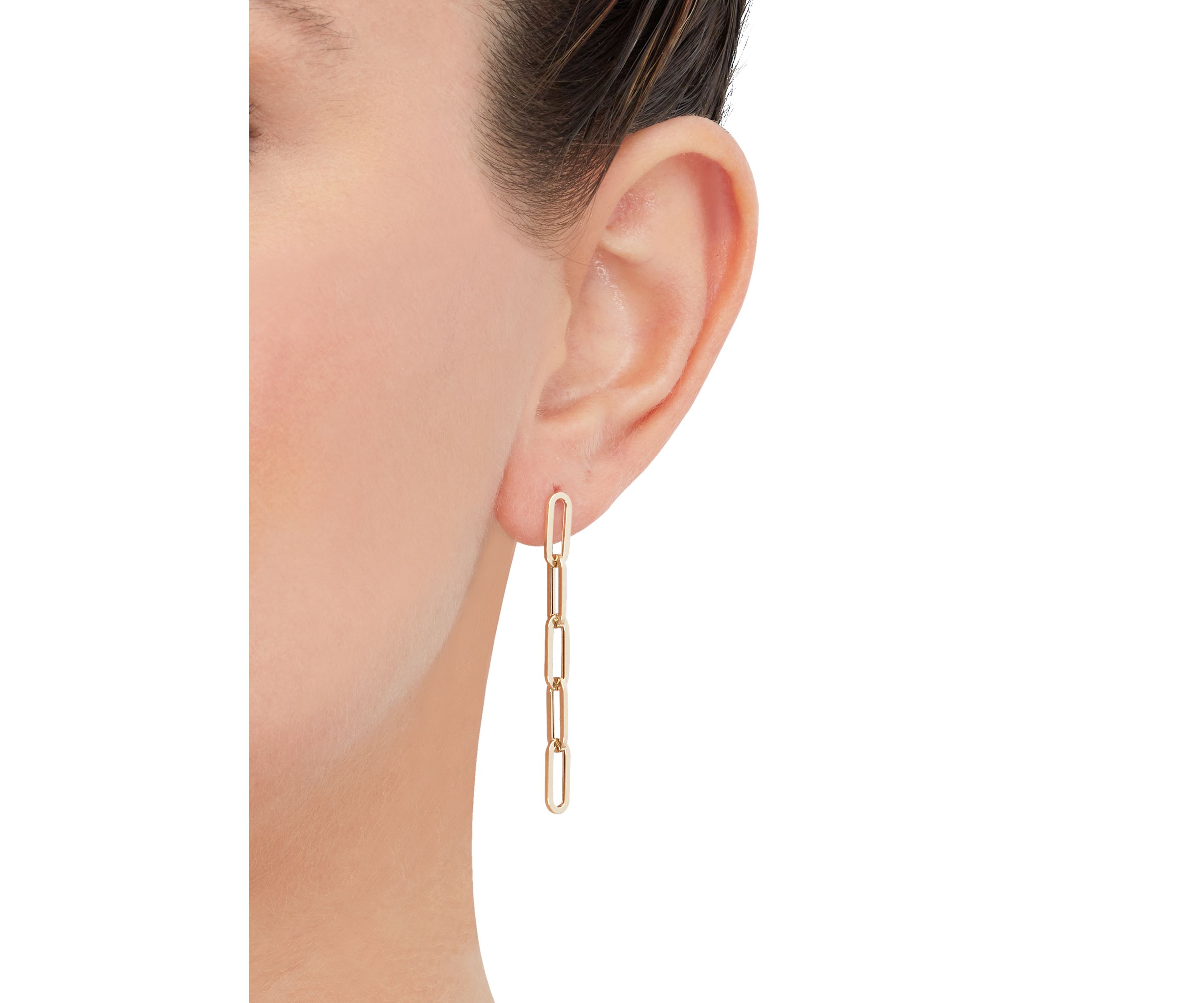 Hollow Paperclip Dangle Earrings in 14K Yellow Gold