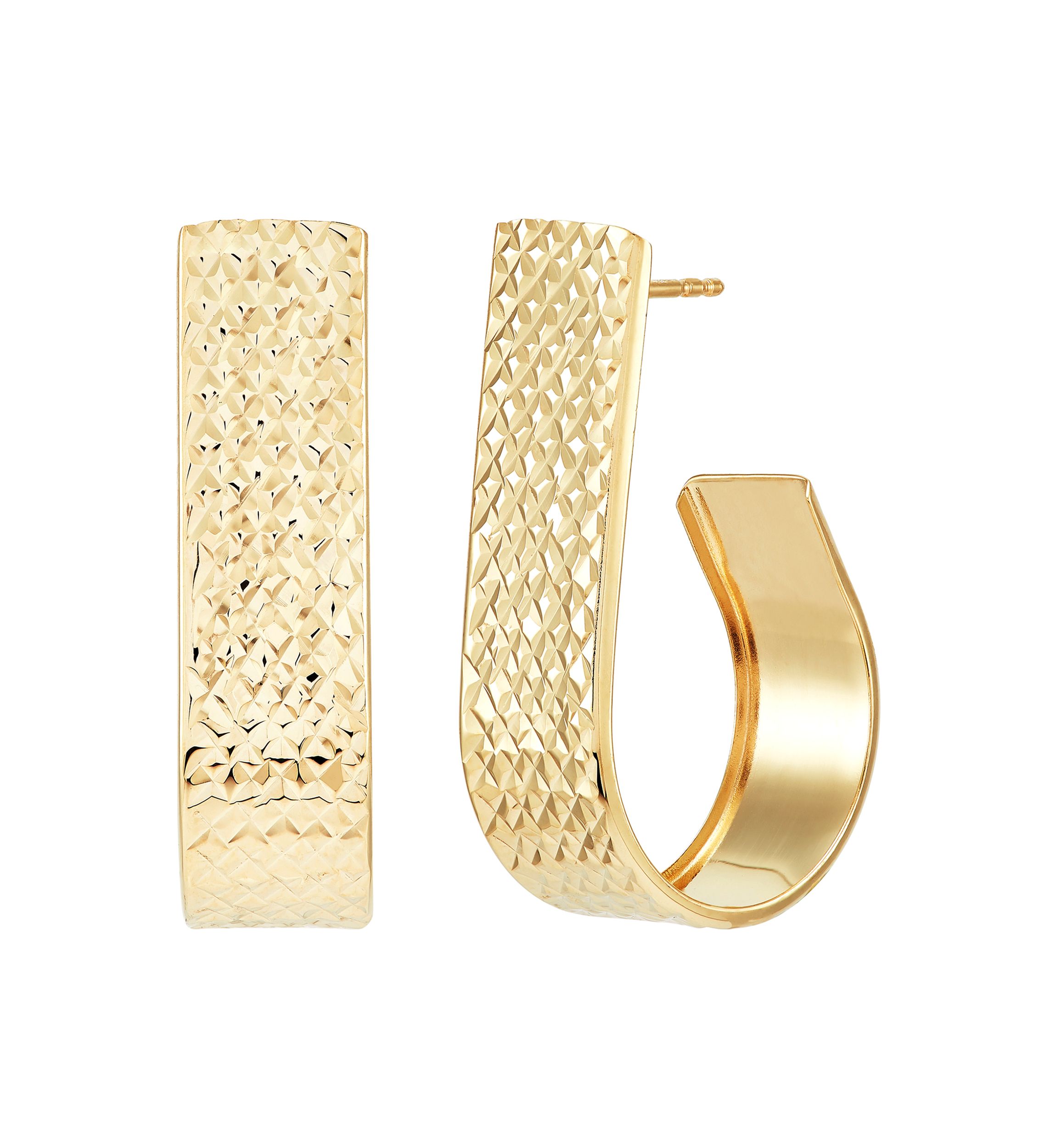 Oval Shape J Flat Hoop Earrings in 14K Yellow Gold