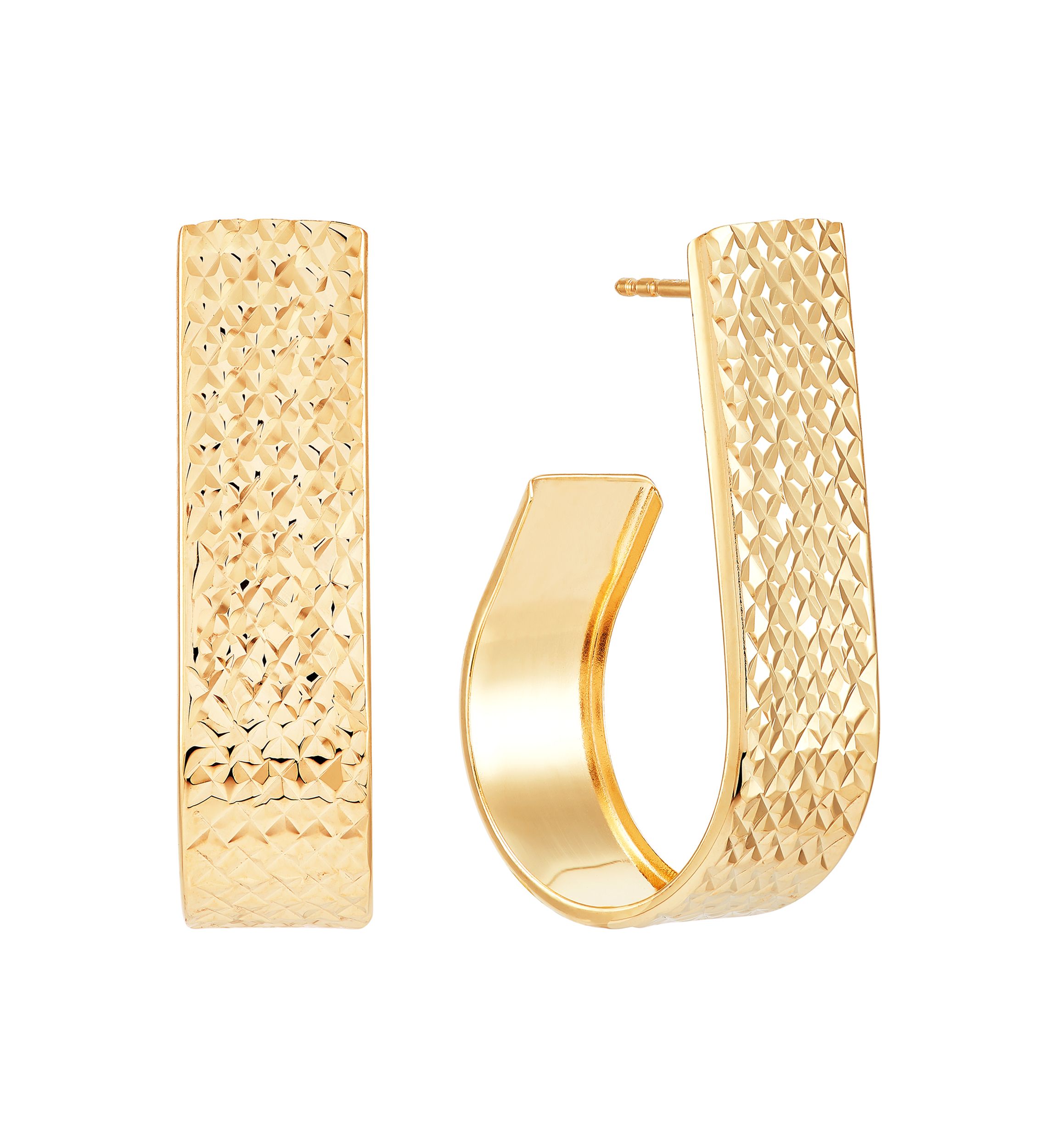 Oval Shape J Flat Hoop Earrings in 14K Yellow Gold