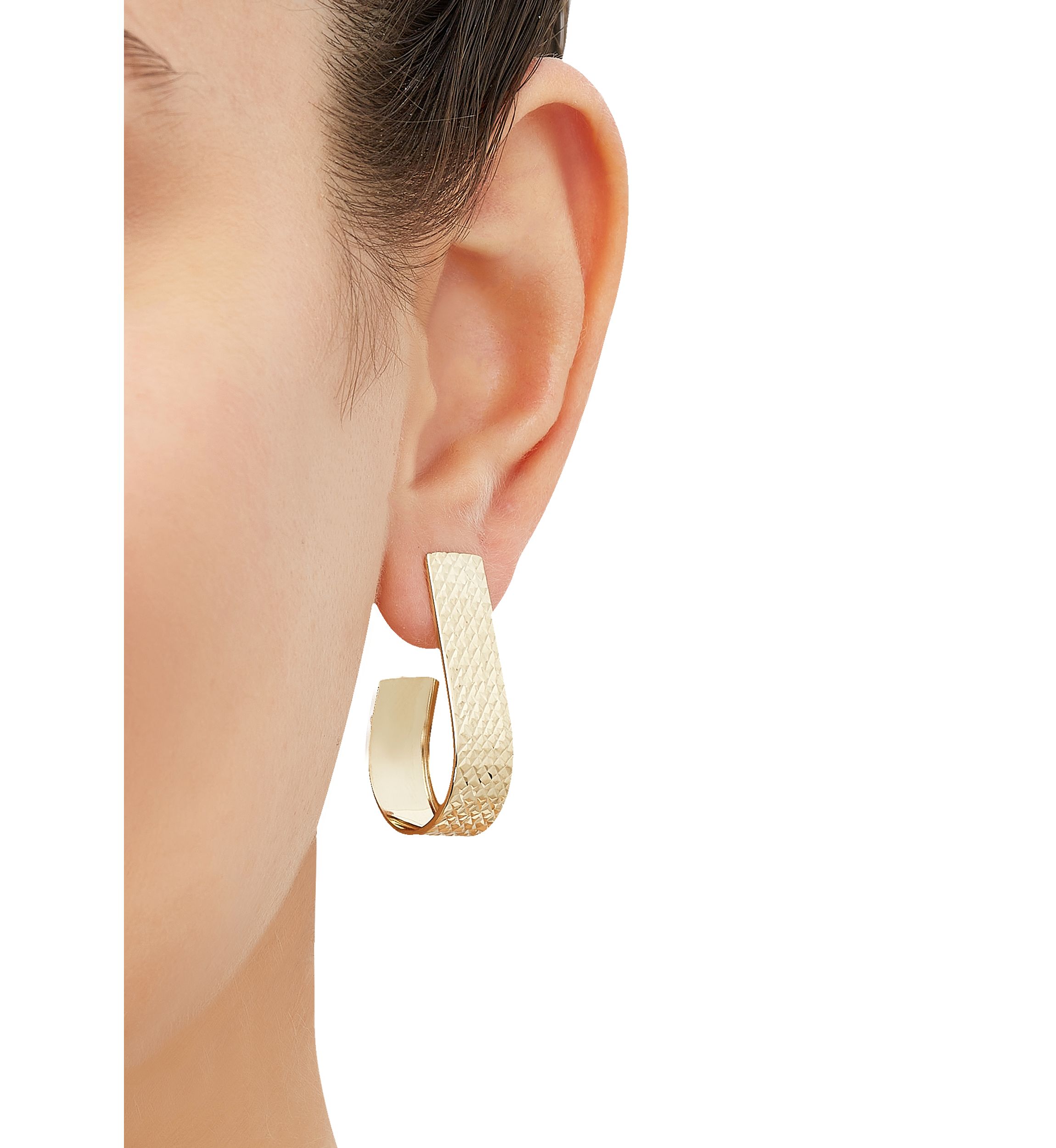 Oval Shape J Flat Hoop Earrings in 14K Yellow Gold