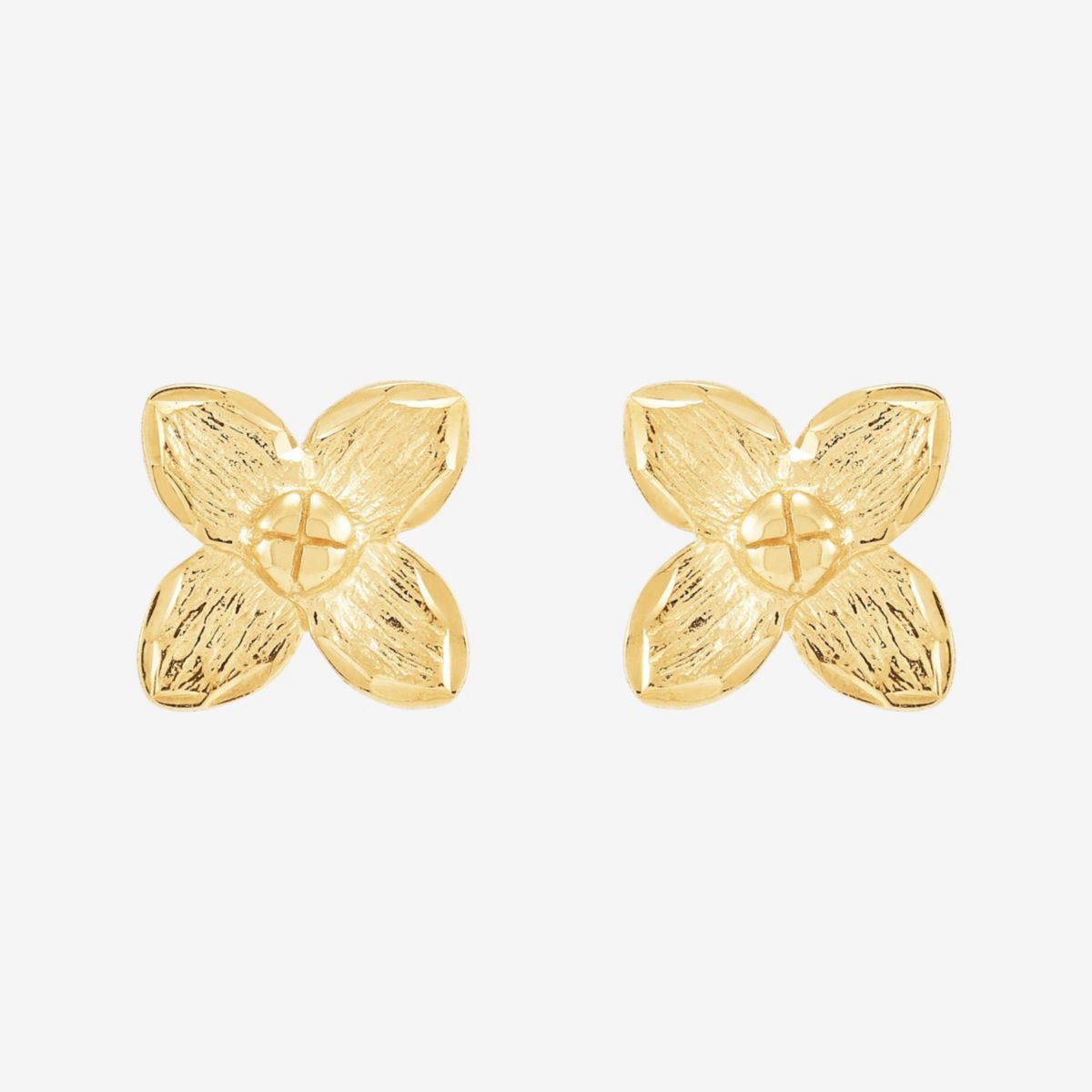 14K Yellow Gold Flower Stud Earrings