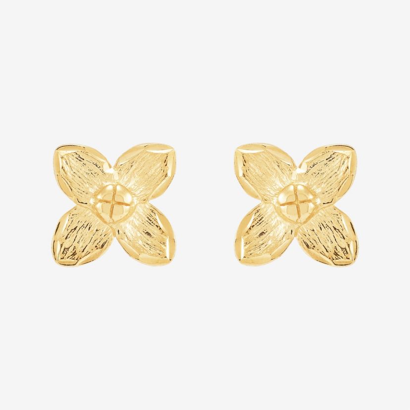 14K Yellow Gold Flower Stud Earrings