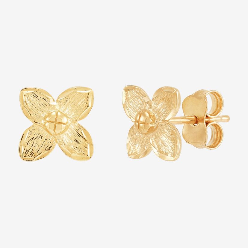 14K Yellow Gold Flower Stud Earrings