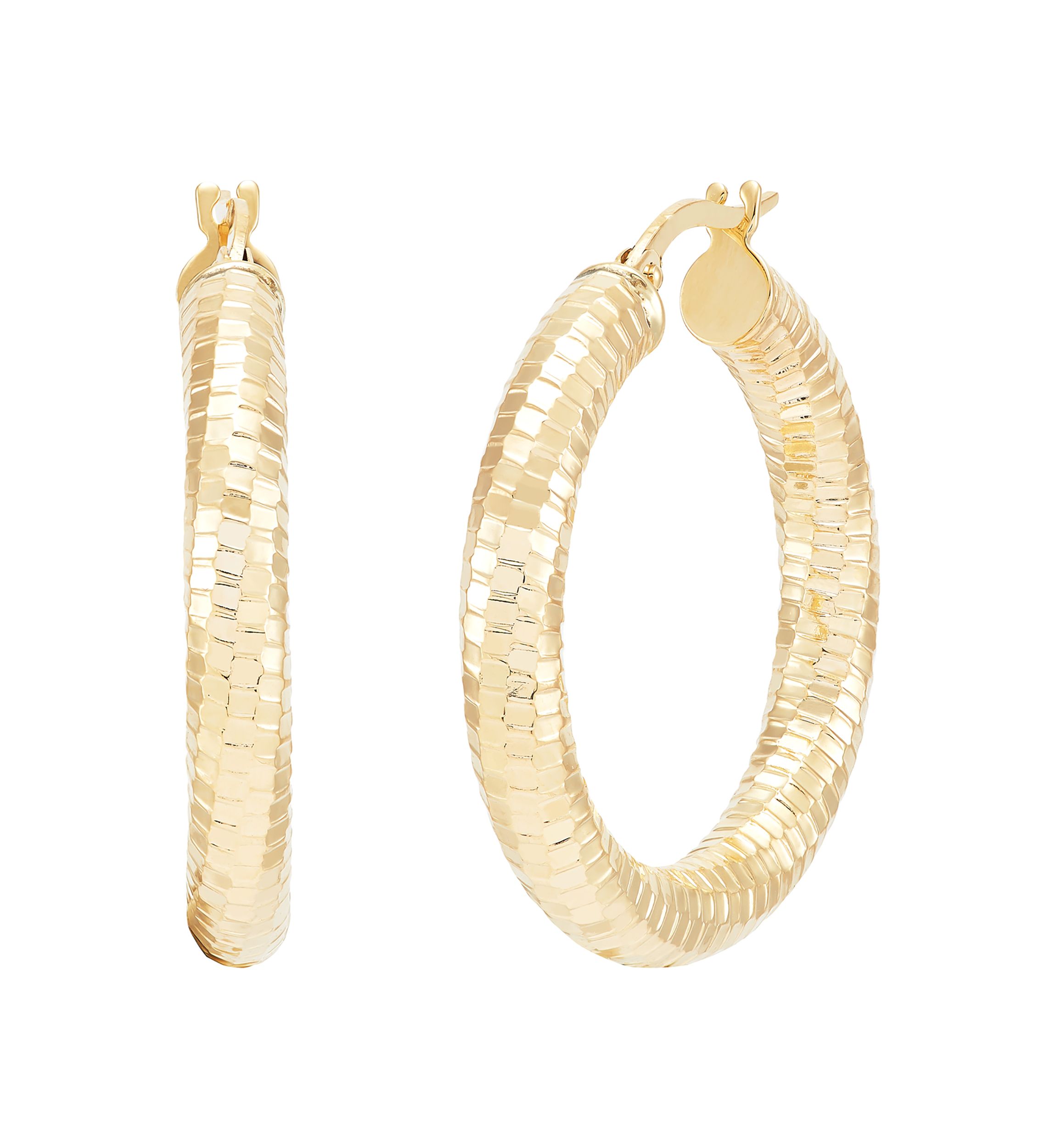 4 x 28 Millimeter Tube Hoop Earrings in 14K Yellow Gold