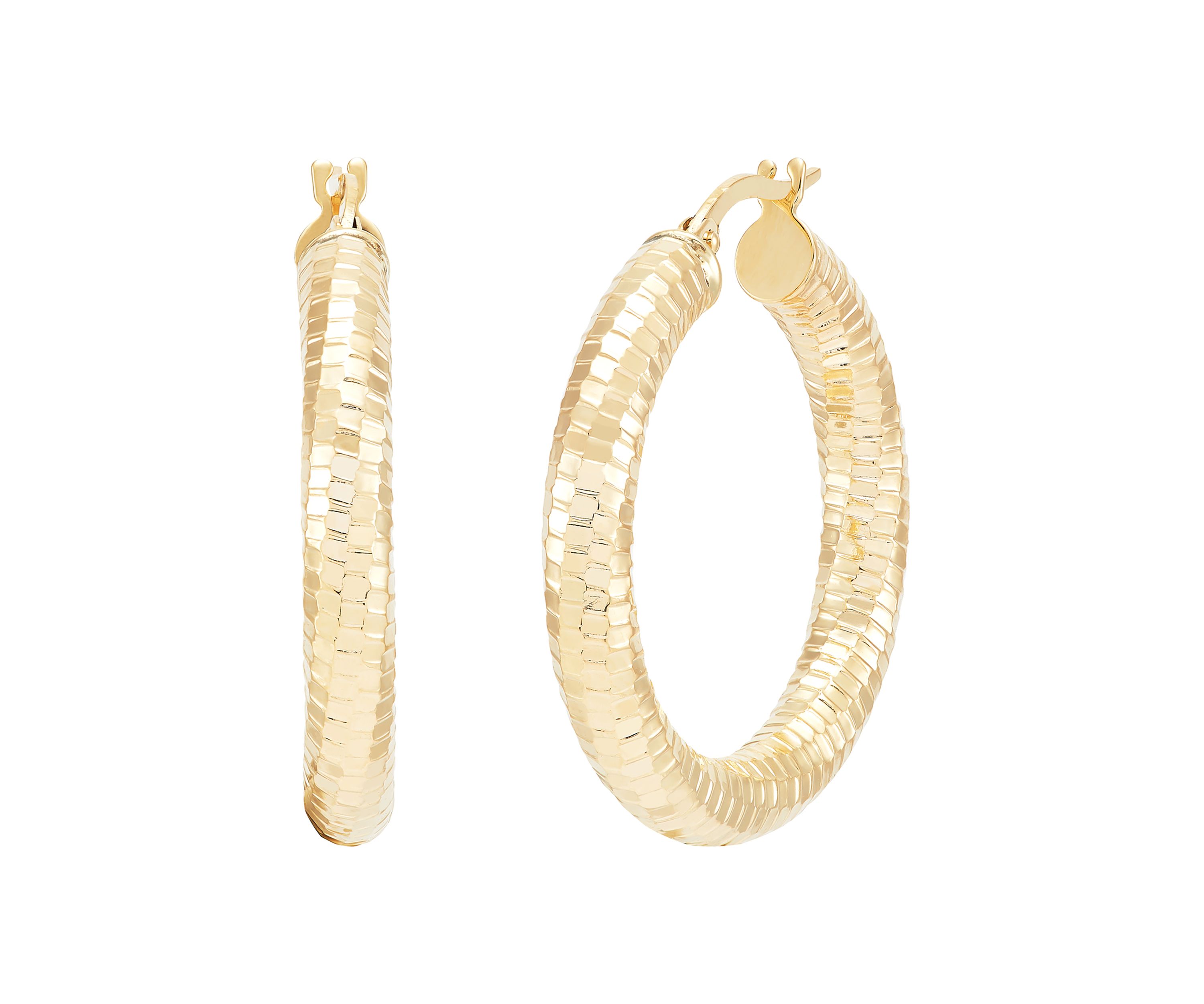4 x 28 Millimeter Tube Hoop Earrings in 14K Yellow Gold