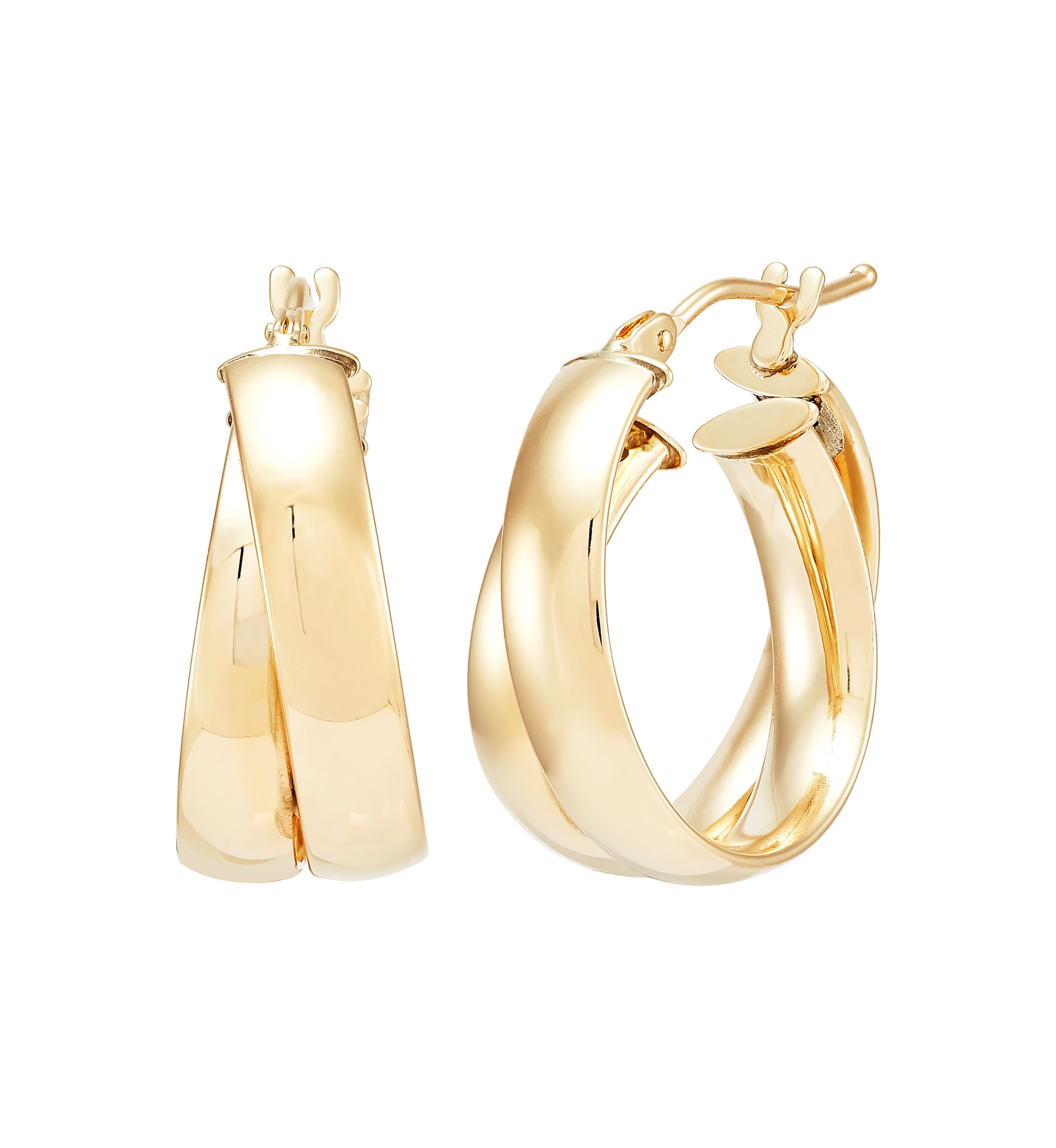 15 Millimeter Bold Double Hoop Earrings in 14K Yellow Gold