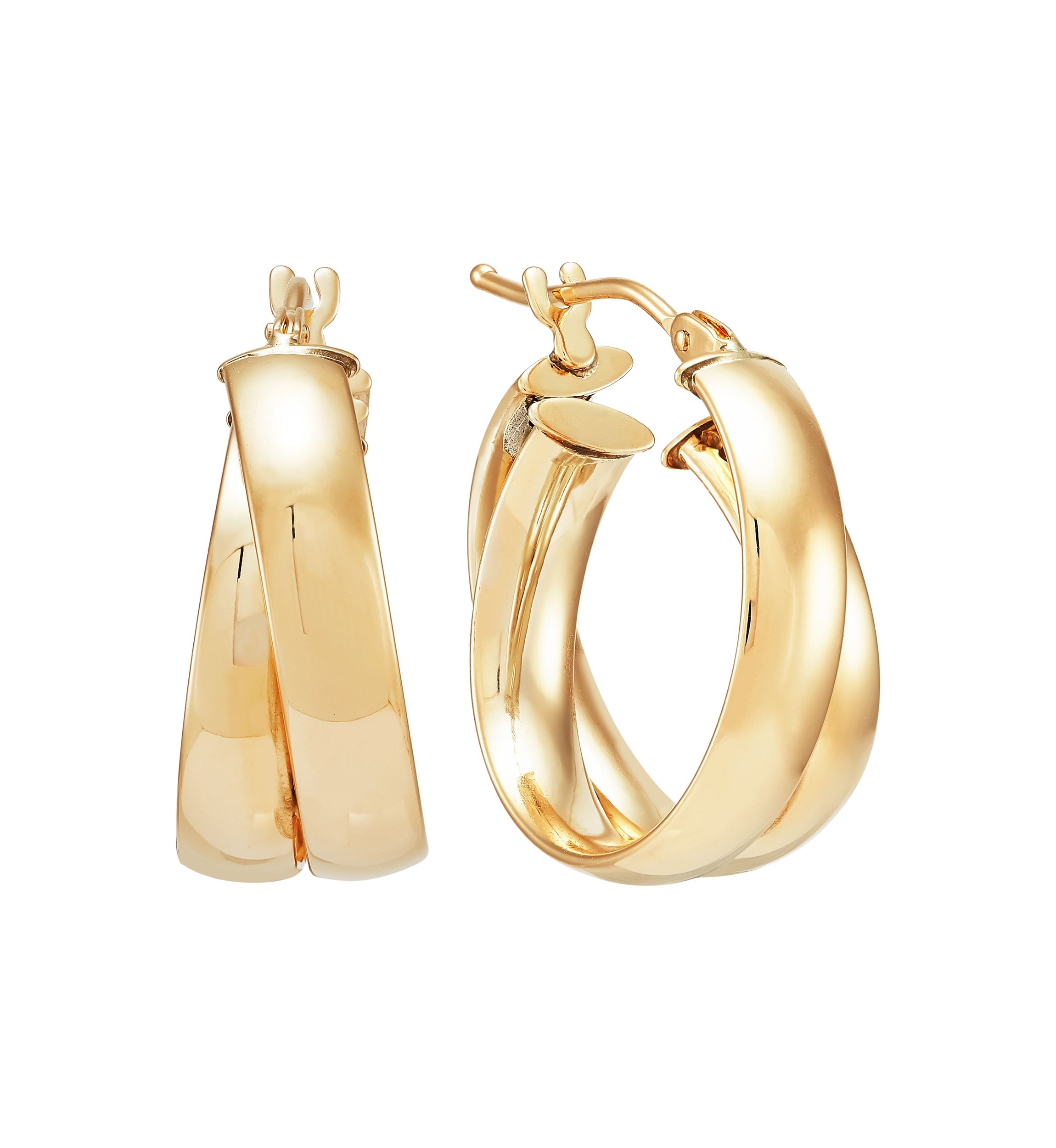 15 Millimeter Bold Double Hoop Earrings in 14K Yellow Gold