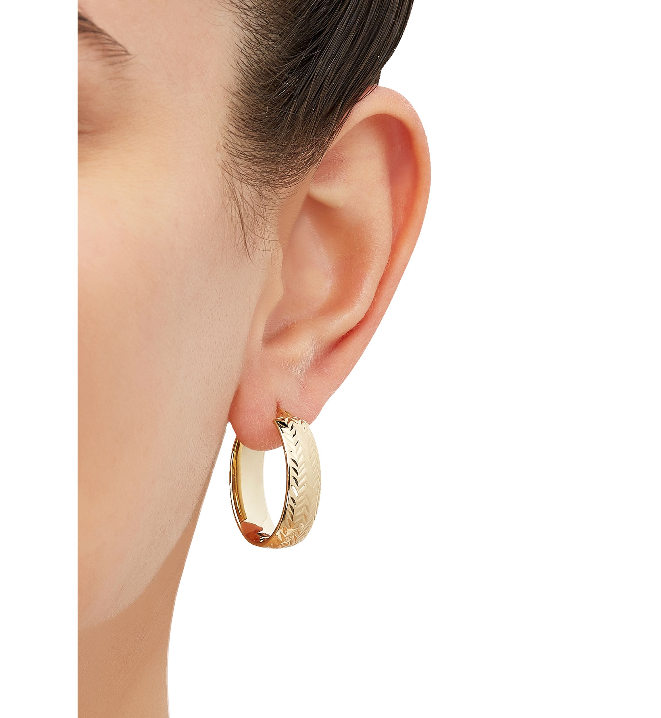 7 x 19 Millimeter Spiga Hoop Earrings in 14K Yellow Gold