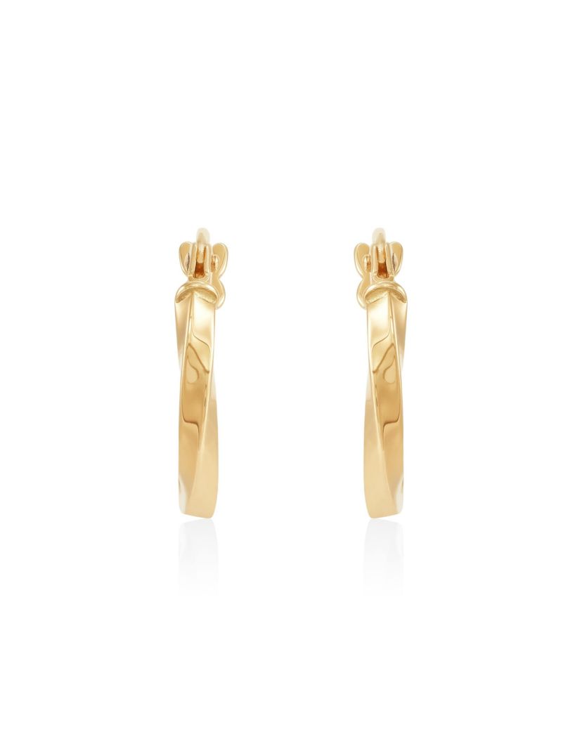 14K Yellow Gold Tube Hoop and Twist Hoop Set Earrings