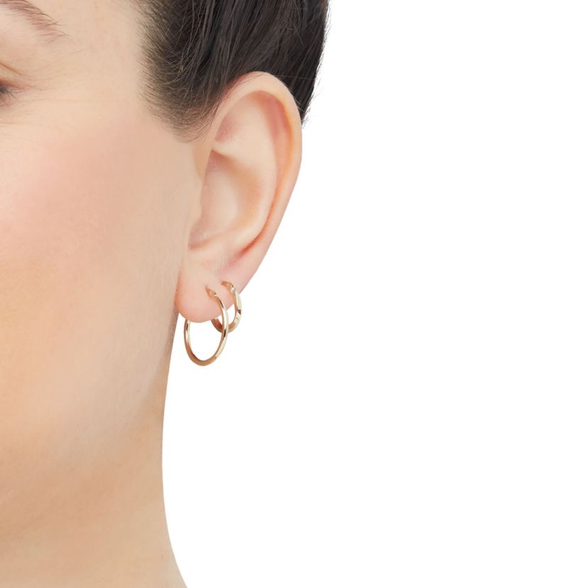 14K Yellow Gold Tube Hoop and Twist Hoop Set Earrings