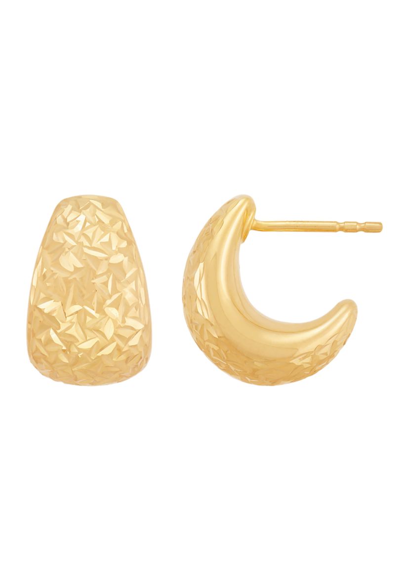 Chunky J Hoop Earrings in 14K Yellow Gold