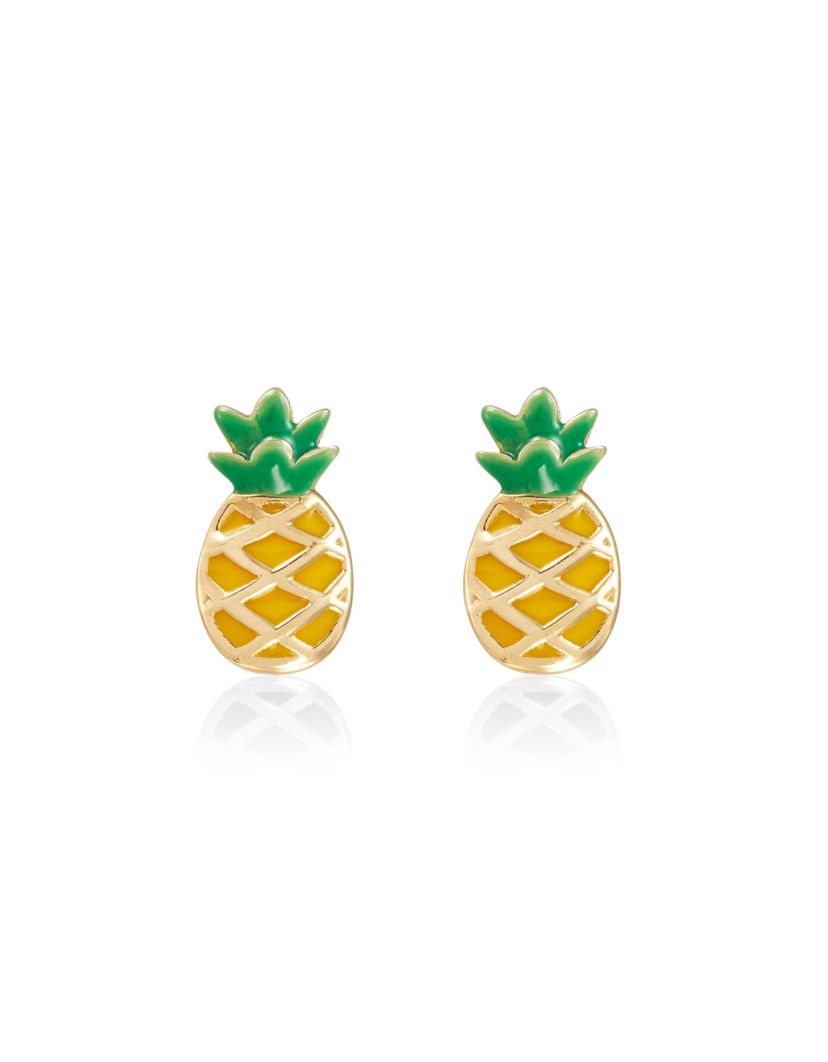 14K Yellow Gold Yellow Enamel Pineapple Stud Earrings