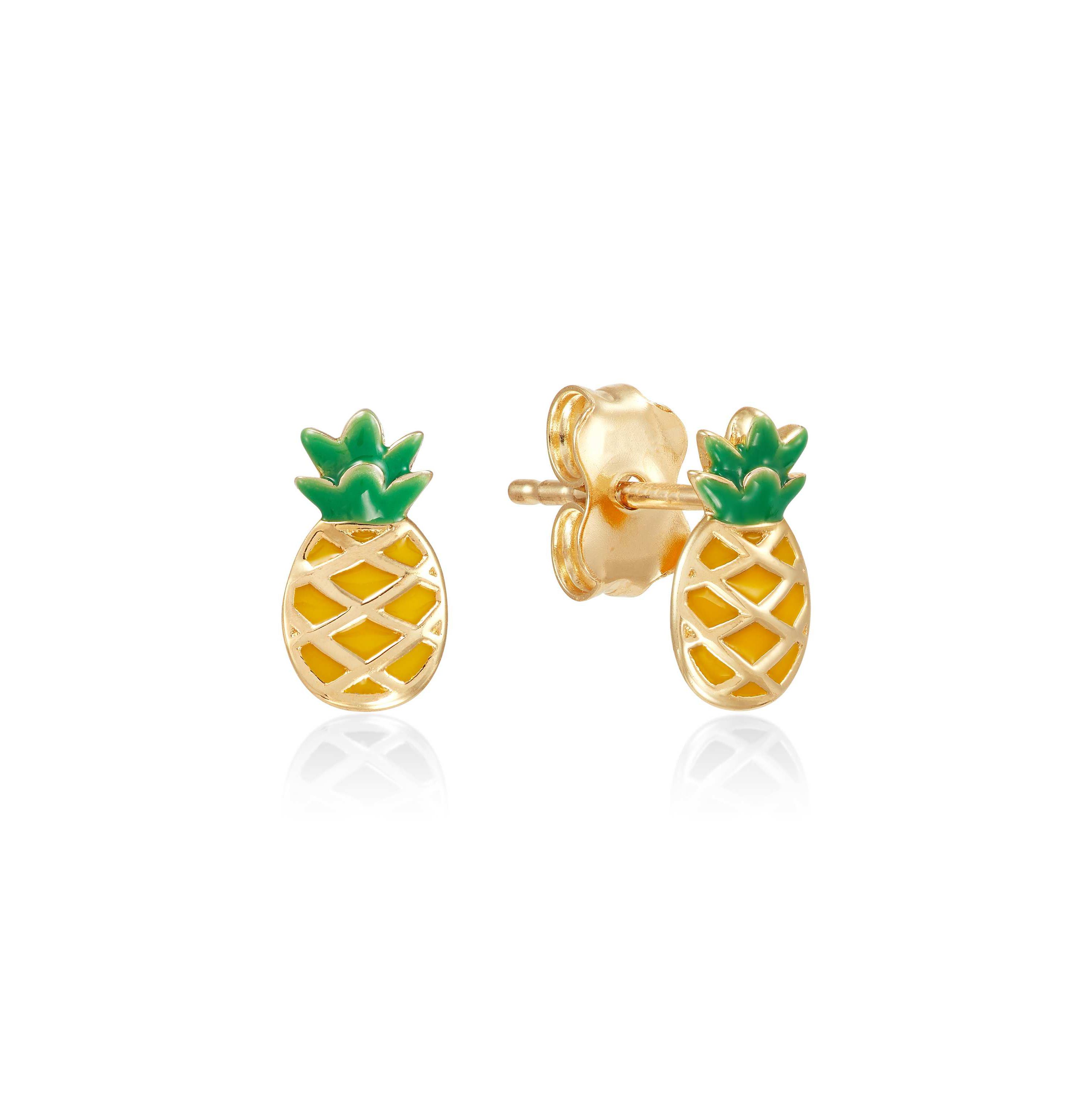 14K Yellow Gold Yellow Enamel Pineapple Stud Earrings