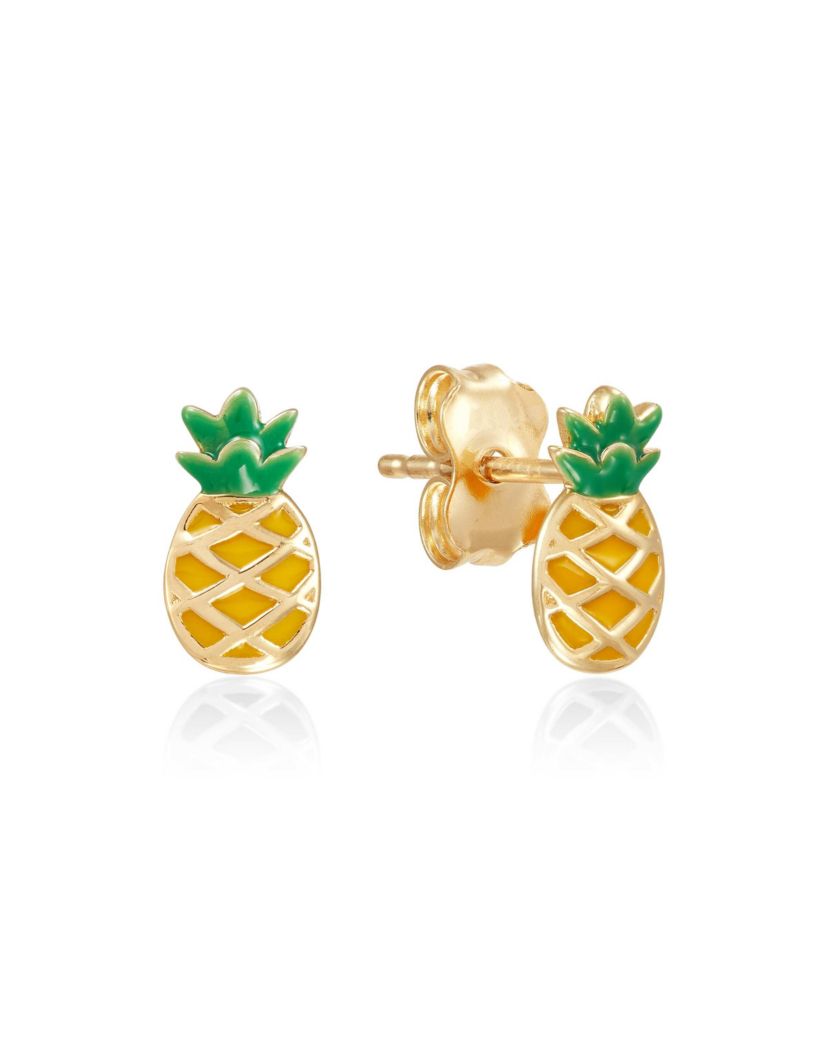 14K Yellow Gold Yellow Enamel Pineapple Stud Earrings