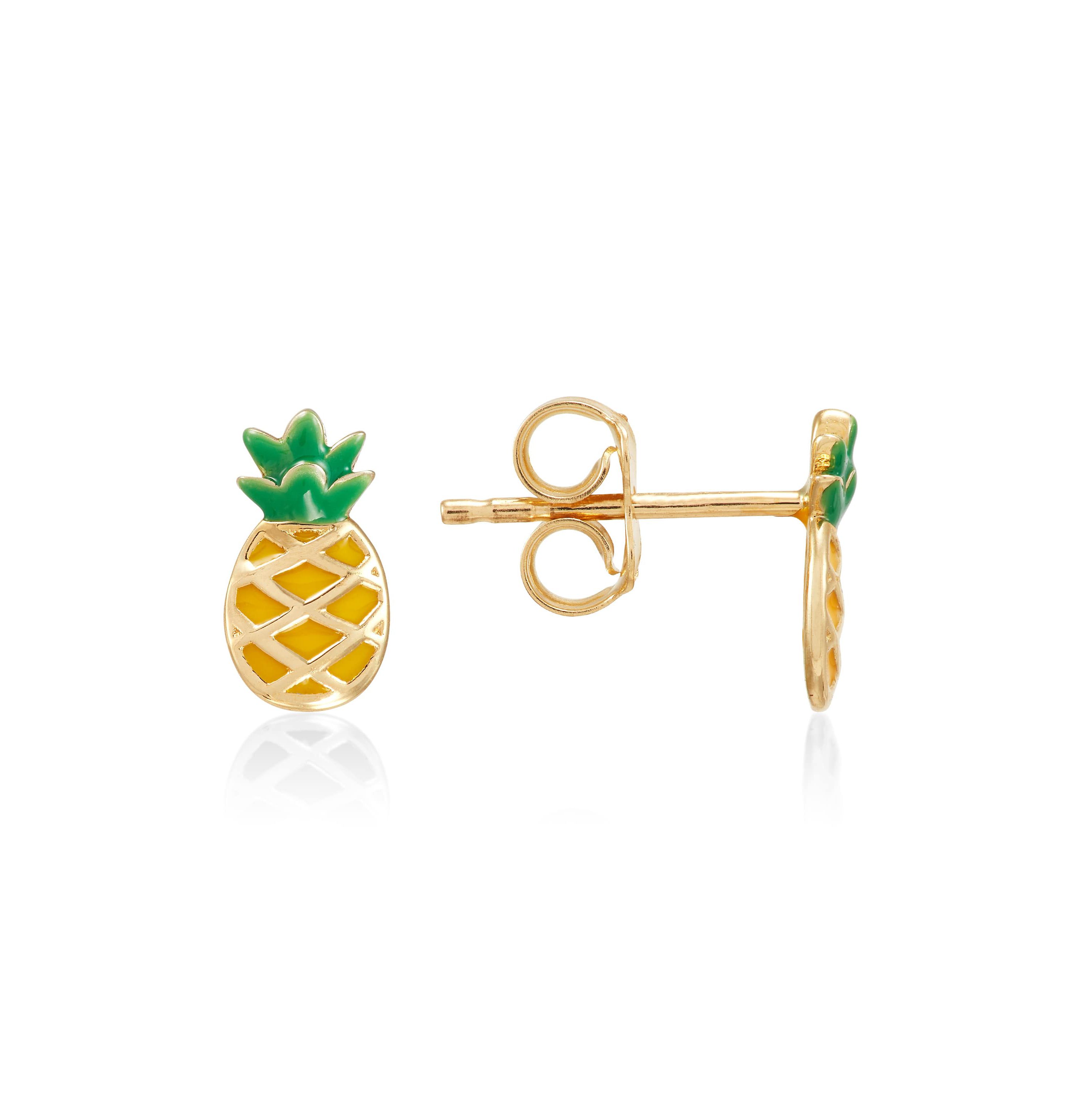 14K Yellow Gold Yellow Enamel Pineapple Stud Earrings