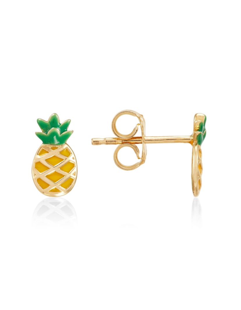 14K Yellow Gold Yellow Enamel Pineapple Stud Earrings