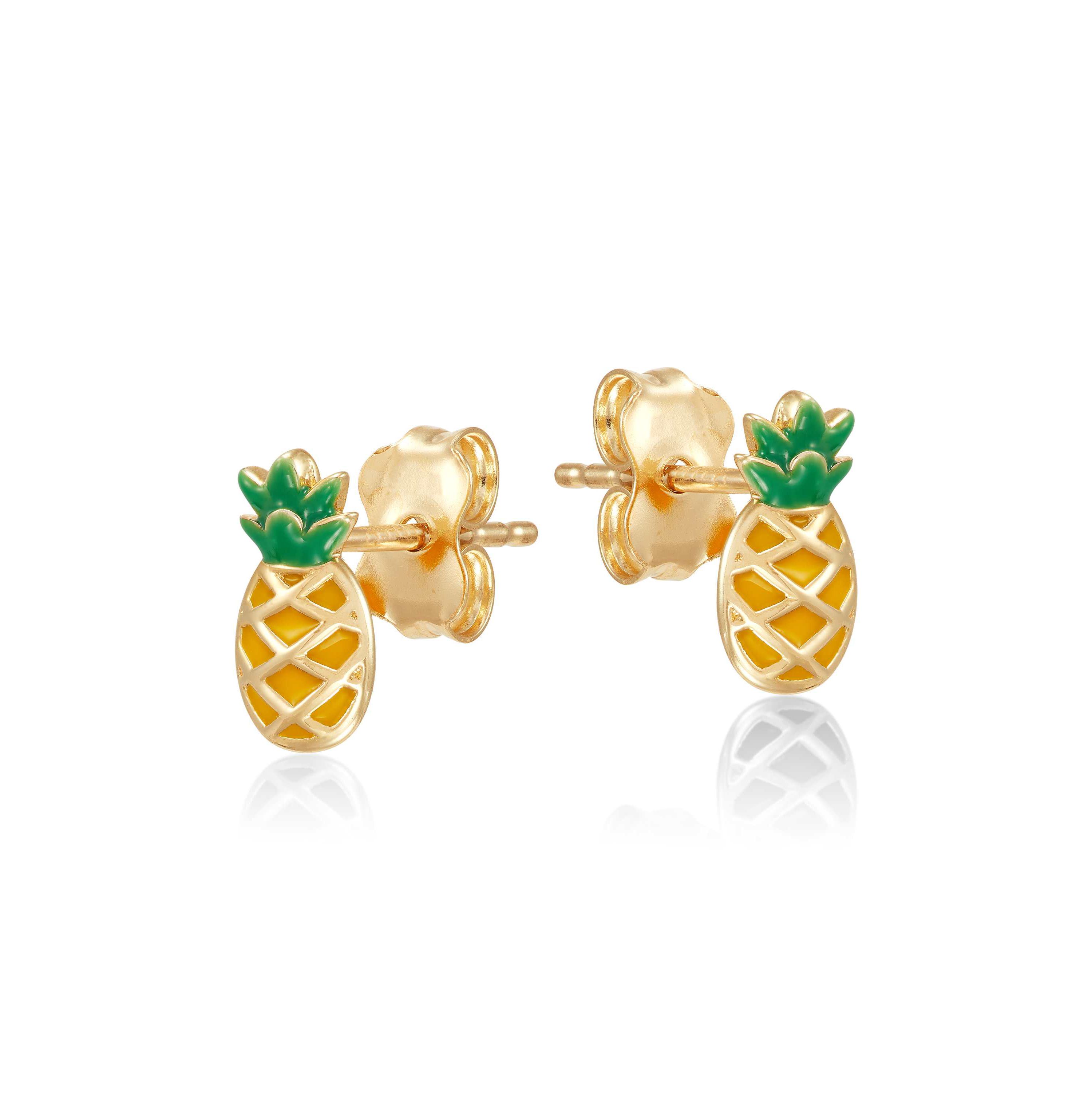 14K Yellow Gold Yellow Enamel Pineapple Stud Earrings