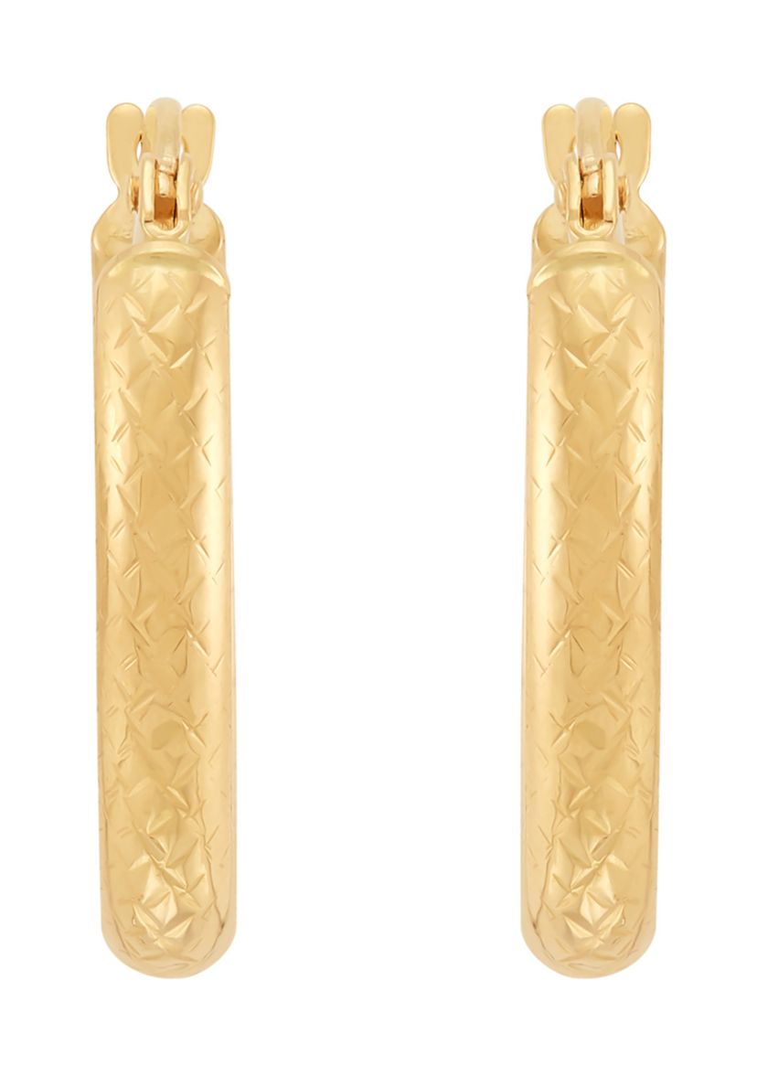 Texture Basket Wave and Oval Hoop Earrings Set in 14K Yellow Gold