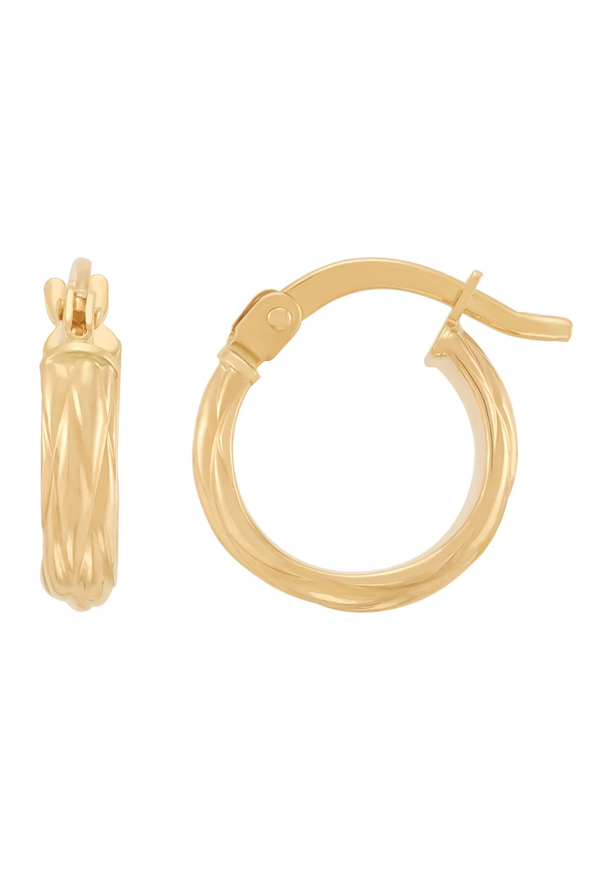 Texture Basket Wave and Oval Hoop Earrings Set in 14K Yellow Gold