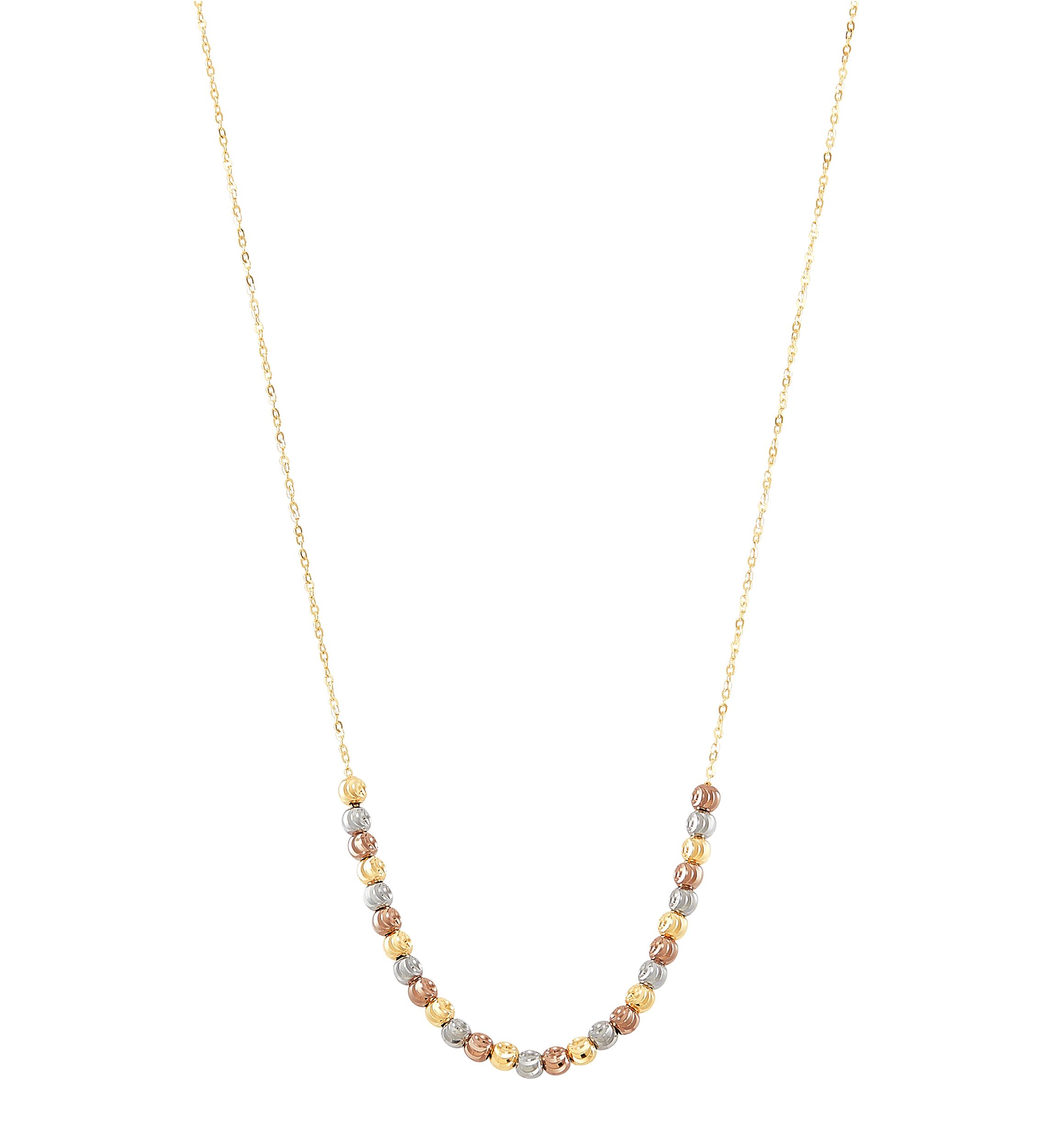 14K Yellow And White And Rose Gold Bead Center Necklace