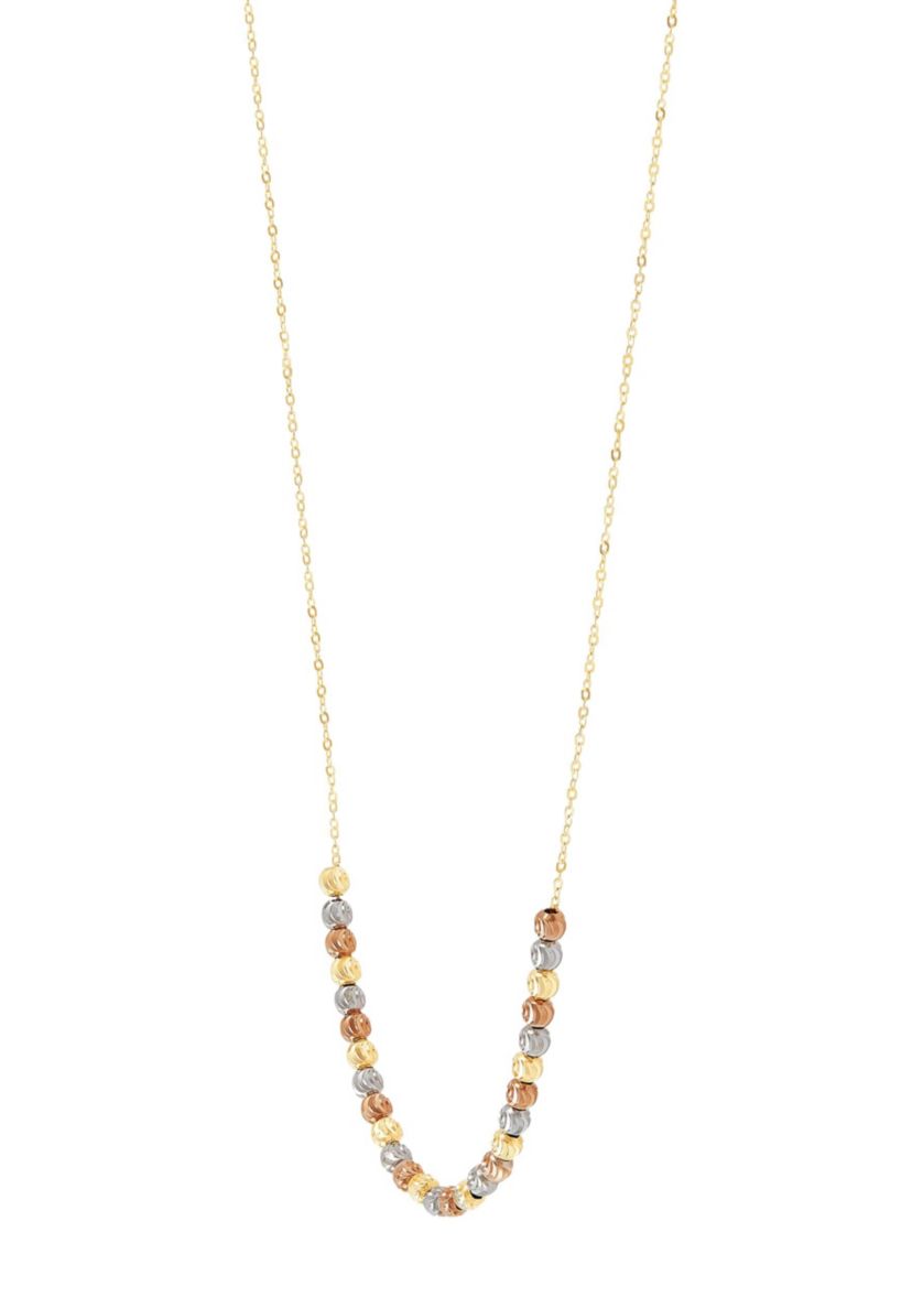 14K Yellow And White And Rose Gold Bead Center Necklace