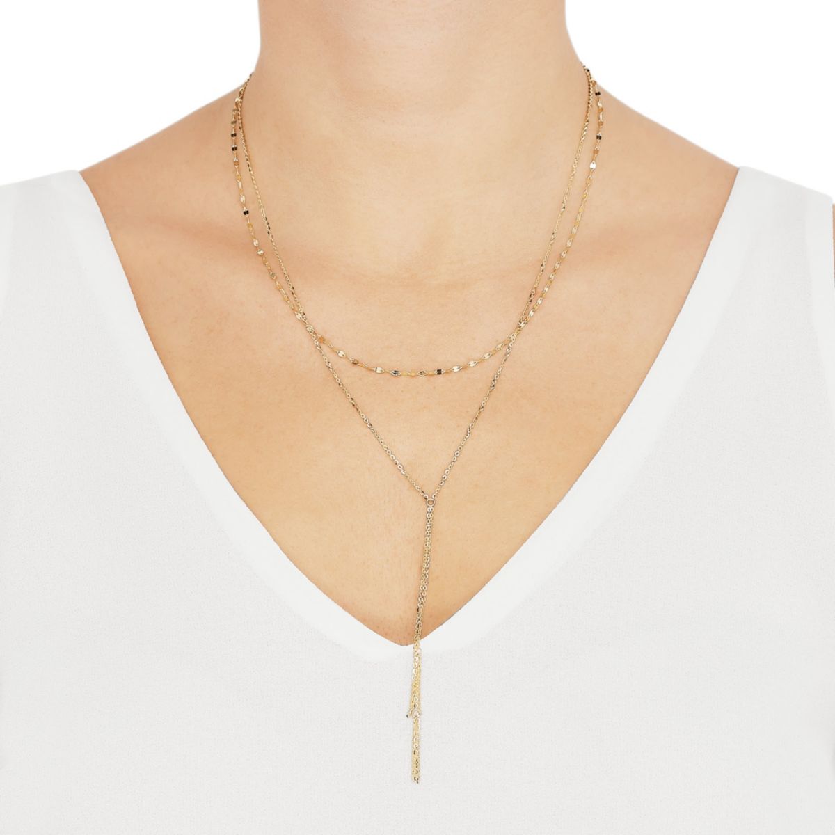 14K Yellow Gold Multi srand with Layer Dangle Necklace