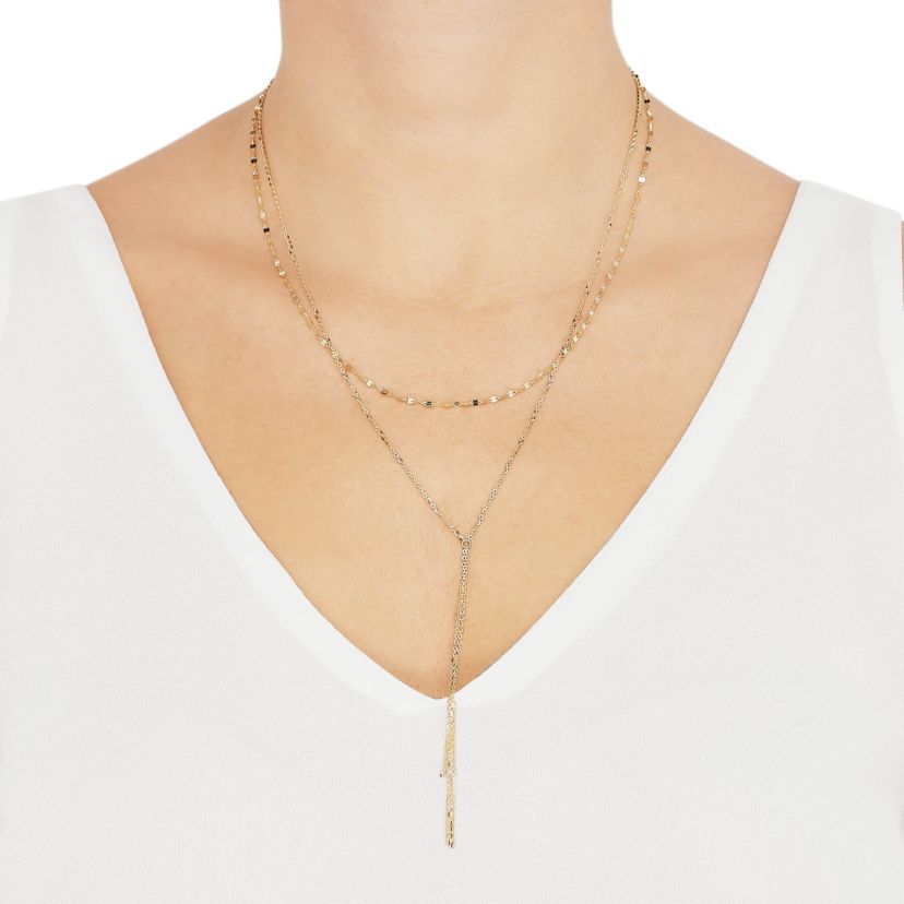 14K Yellow Gold Multi srand with Layer Dangle Necklace
