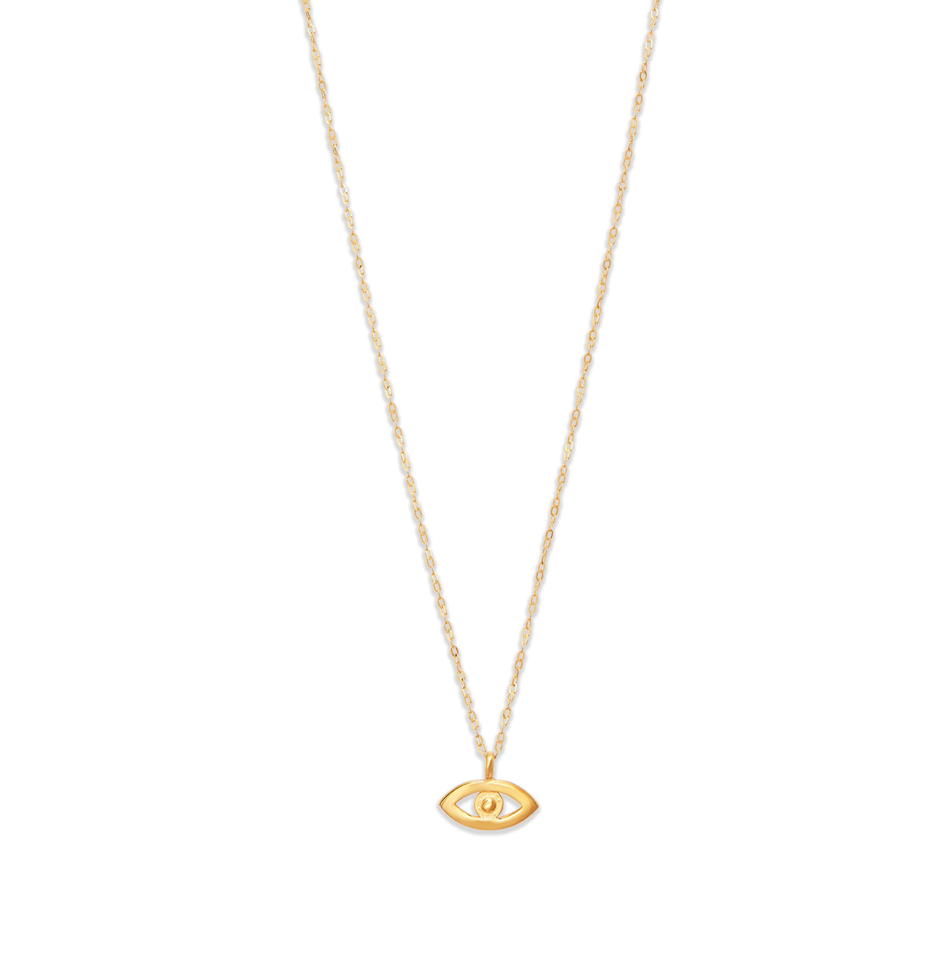 14K Yellow Gold Evil Eyes on Cable Chain Necklace