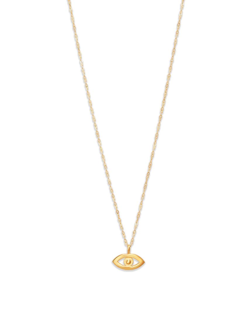 14K Yellow Gold Evil Eyes on Cable Chain Necklace