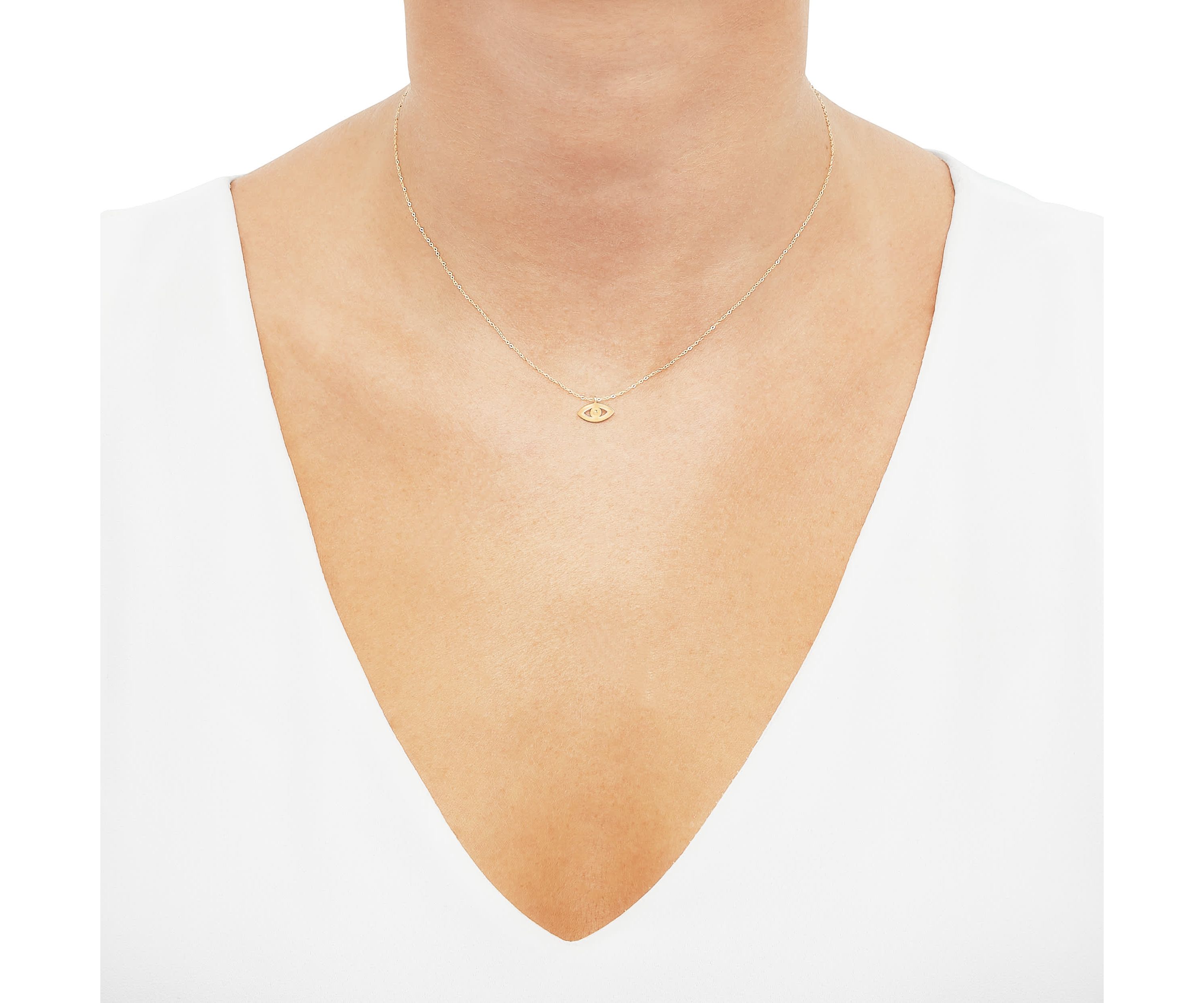 14K Yellow Gold Evil Eyes on Cable Chain Necklace