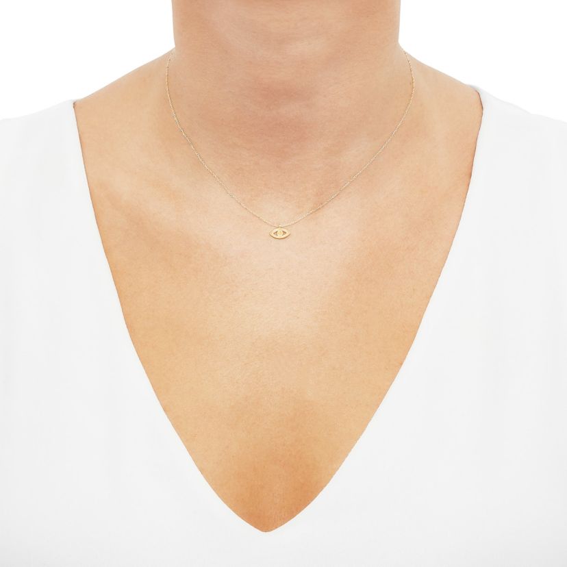 14K Yellow Gold Evil Eyes on Cable Chain Necklace
