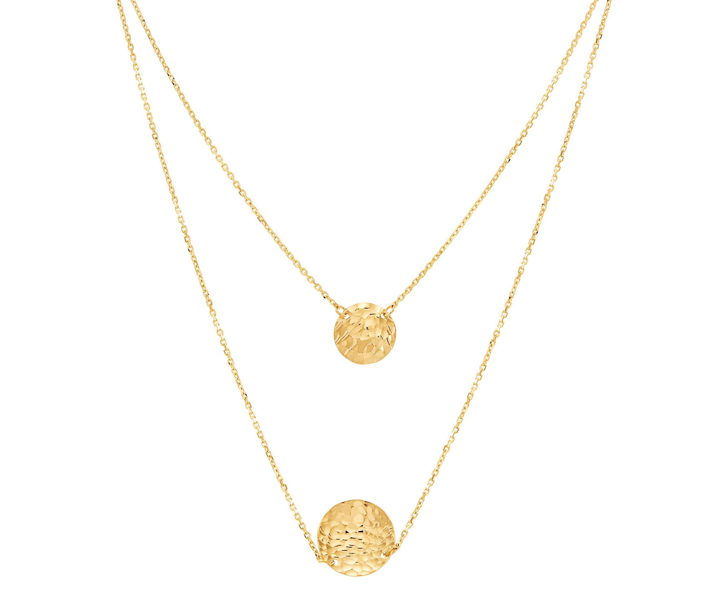 14K Yellow Gold Layer Hammered Concave Circle on Cable Chain Necklace