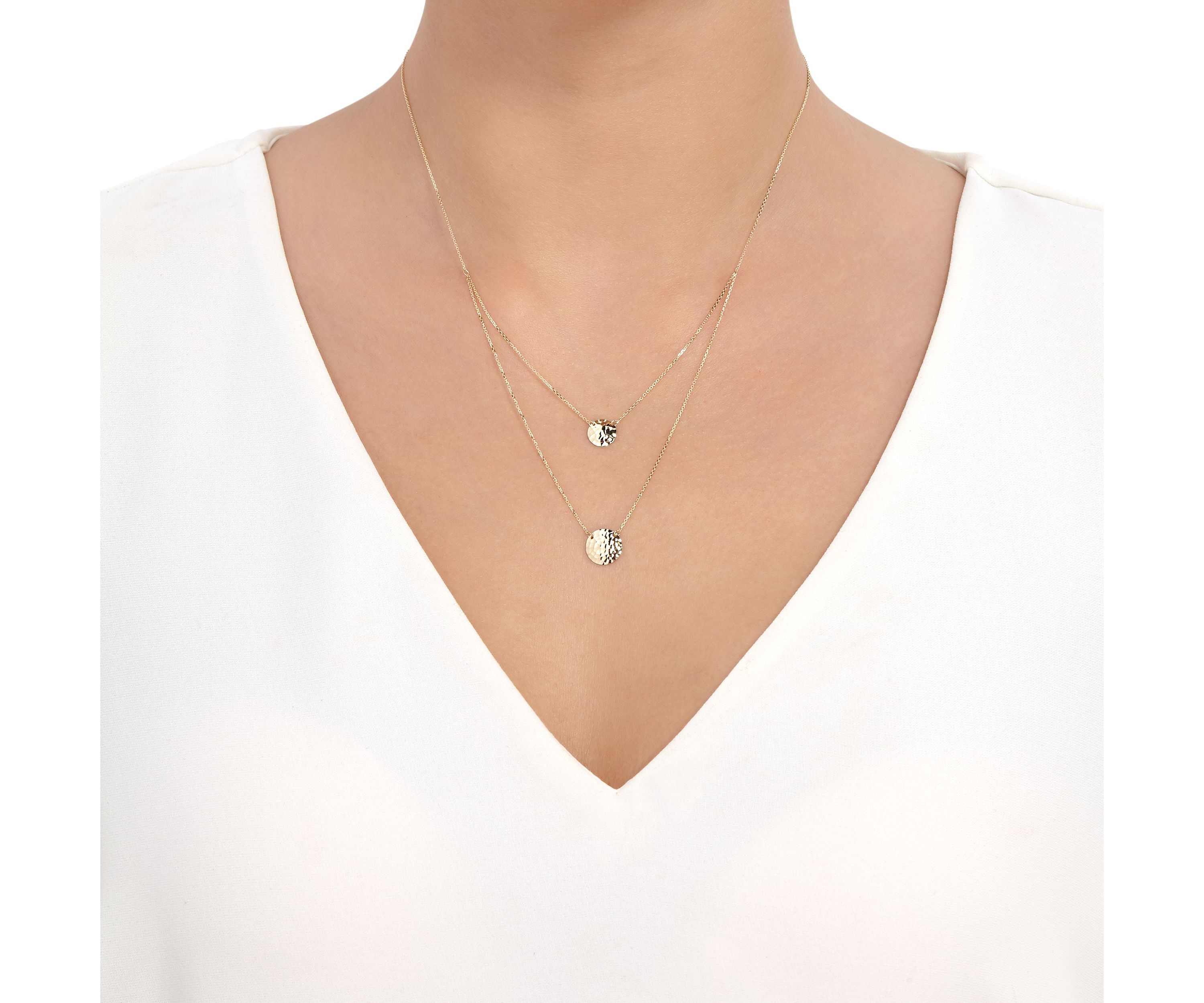 14K Yellow Gold Layer Hammered Concave Circle on Cable Chain Necklace
