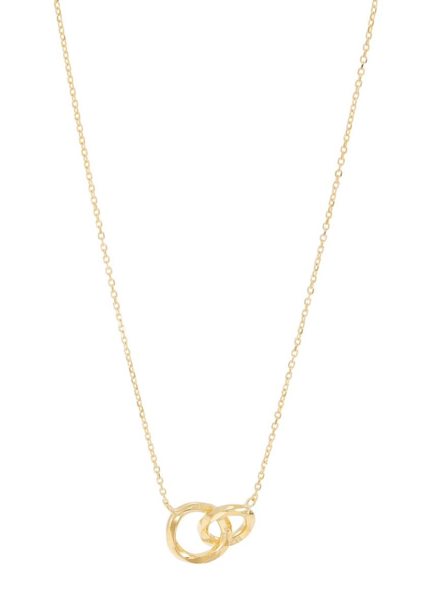 14K Yellow Gold interlock Tube on Cable Chain Necklace