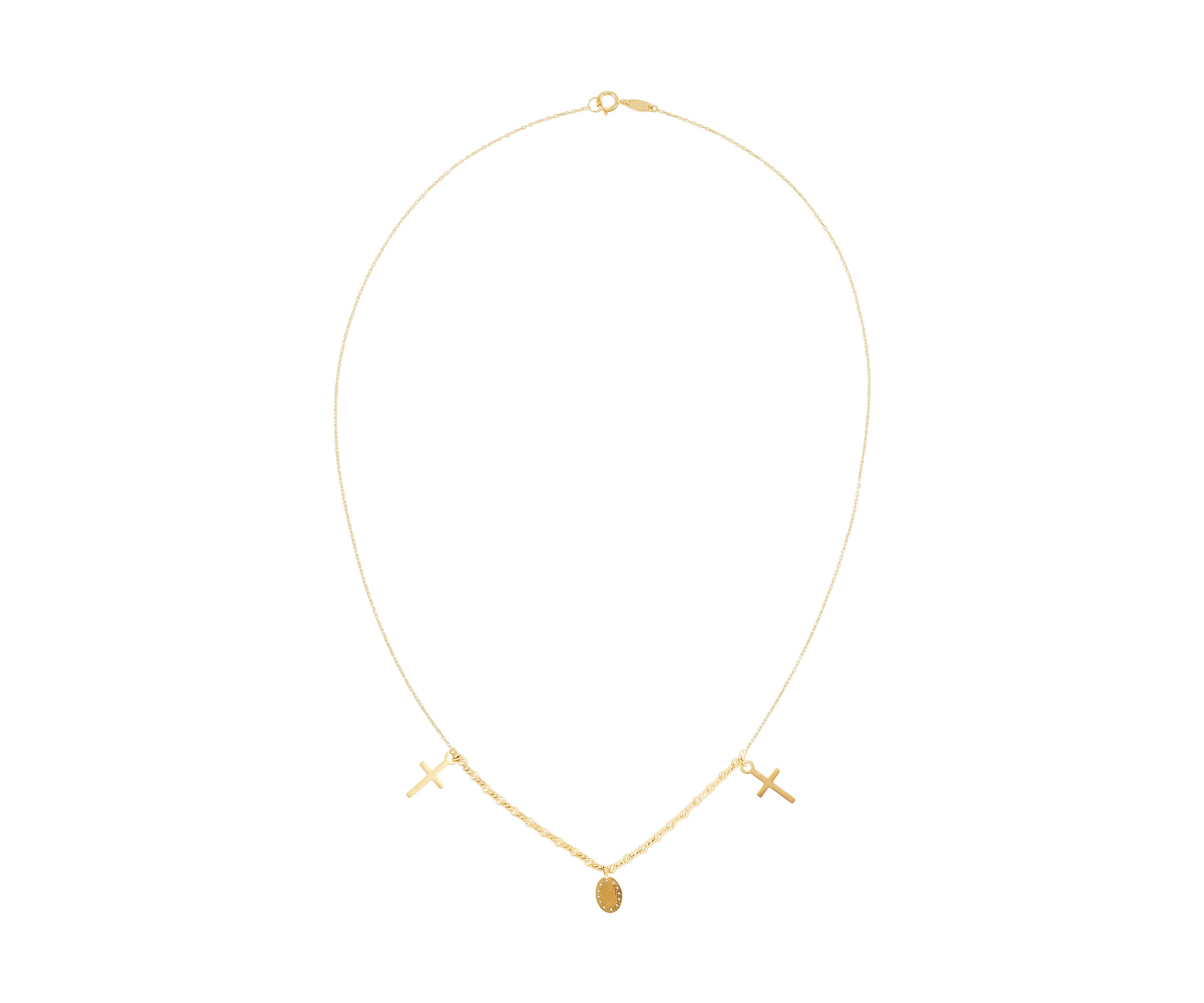 Cross and Medal Dangle Necklace in 14K Yellow Gold