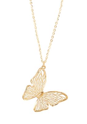 Belk & Co Slanted Butterfly Necklace in 14K Yellow Gold, 18 in