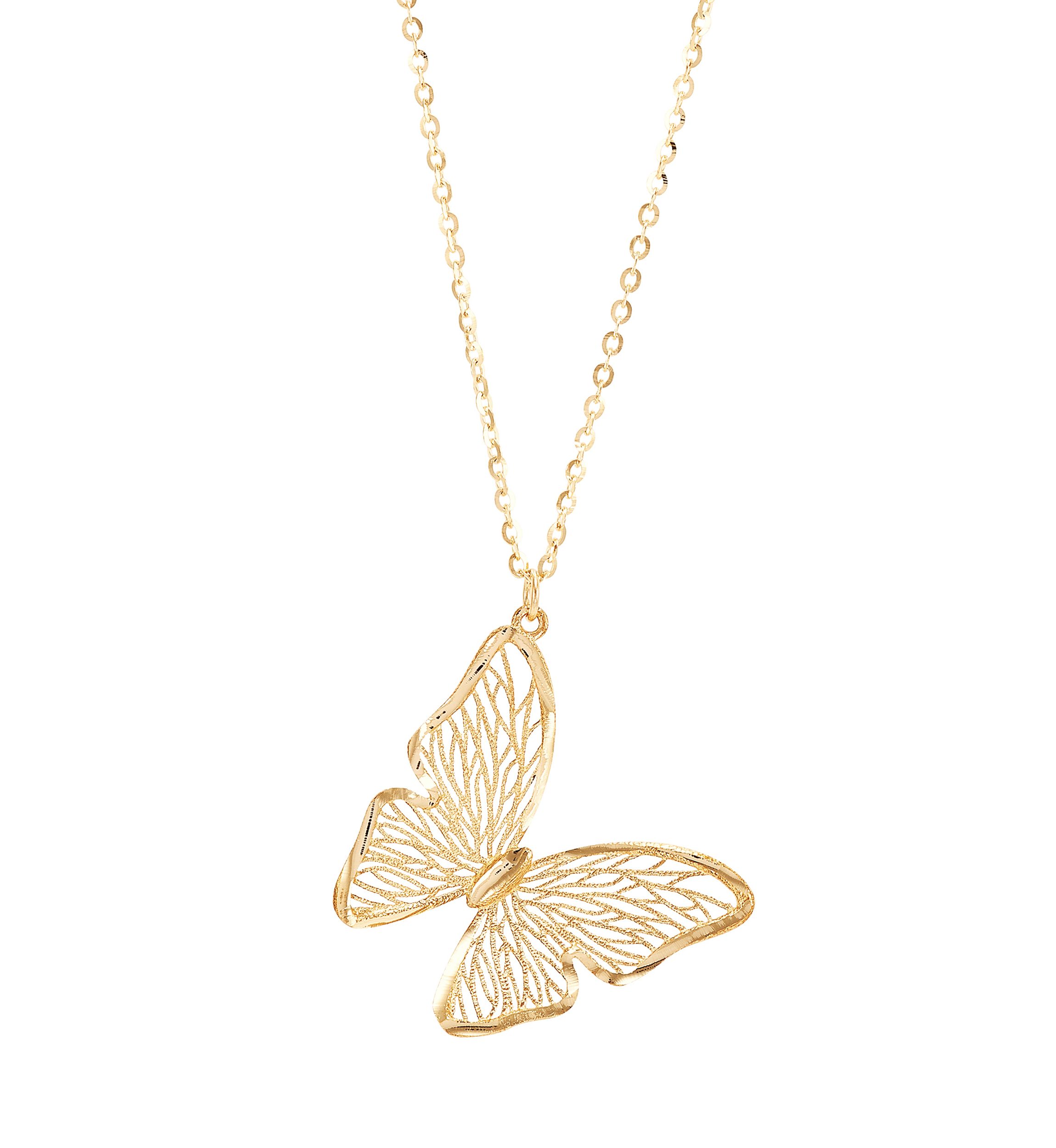 Slanted Butterfly Necklace in 14K Yellow Gold