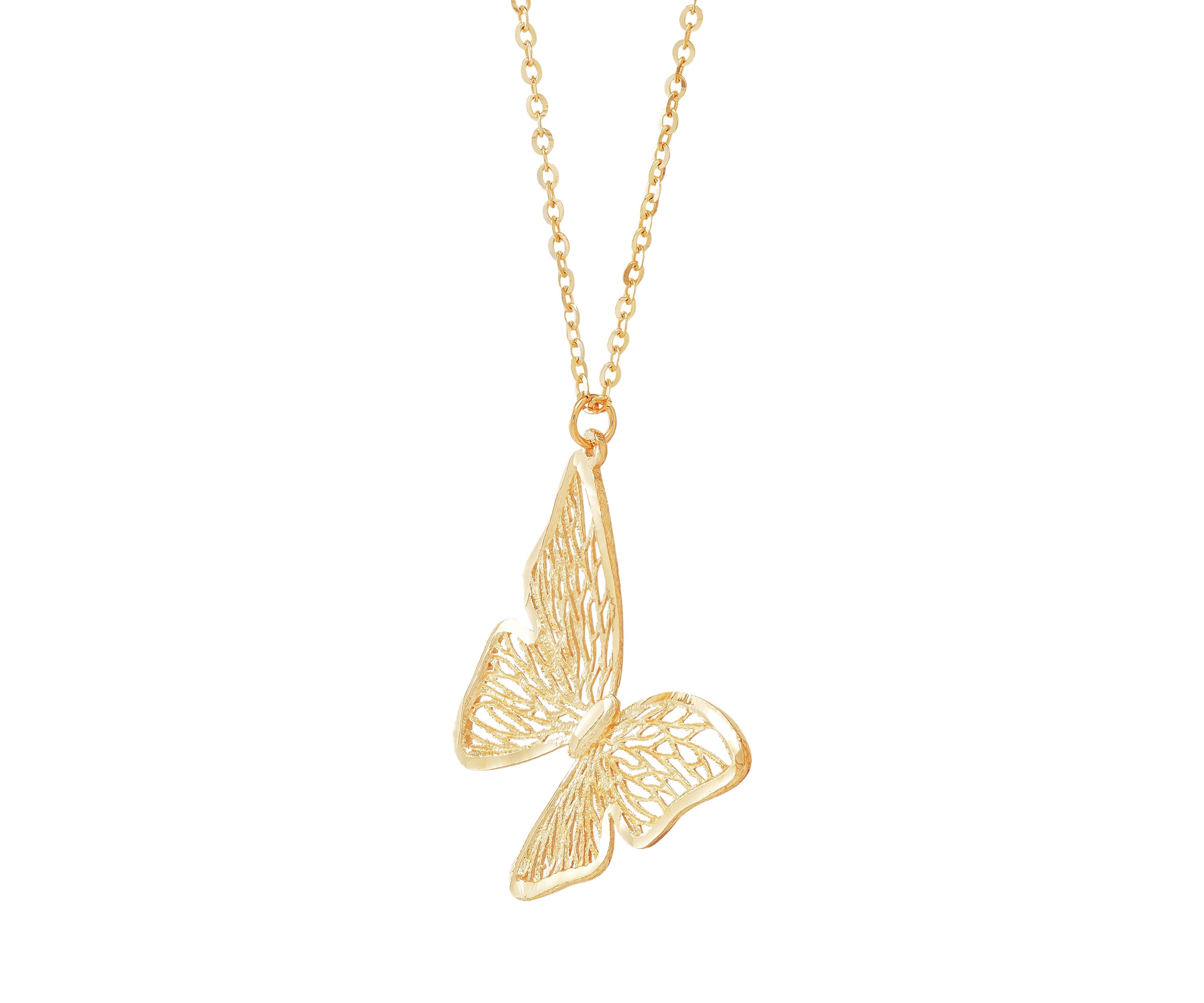 Slanted Butterfly Necklace in 14K Yellow Gold