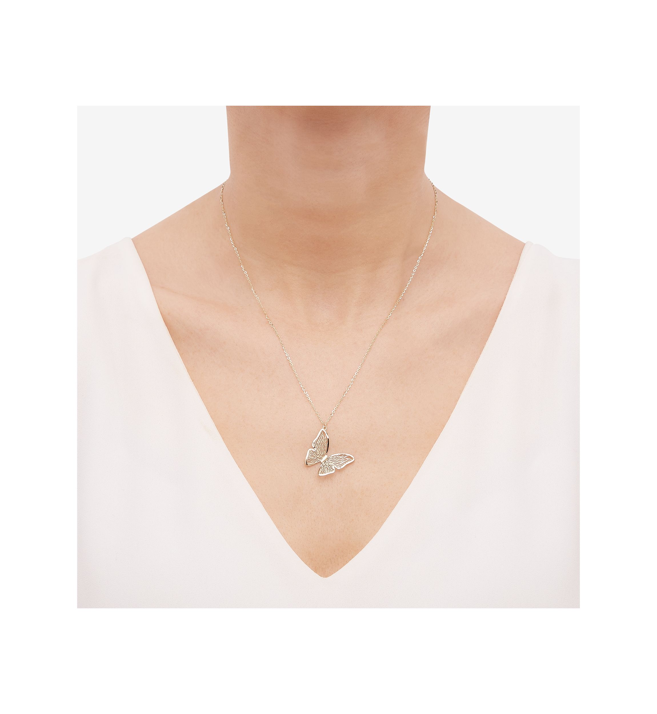 Slanted Butterfly Necklace in 14K Yellow Gold