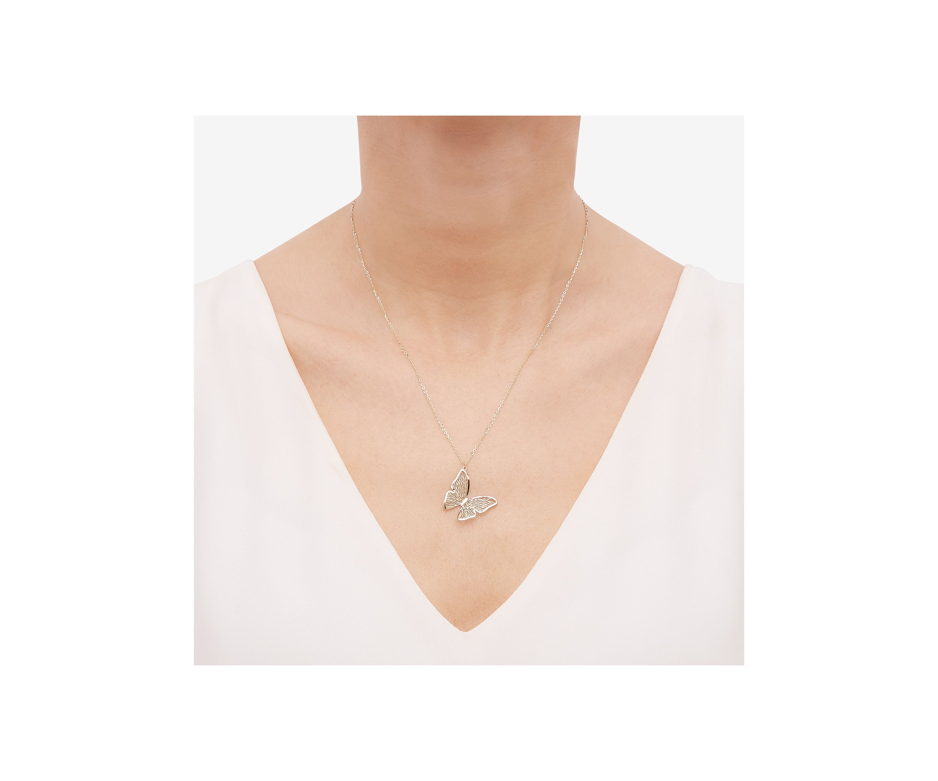 Slanted Butterfly Necklace in 14K Yellow Gold